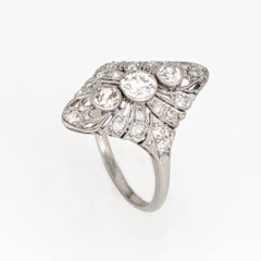 Vintage Art Deco Diamond Ring Sz 7 18k White Gold 3 Stone Dinner Fine Jewelry