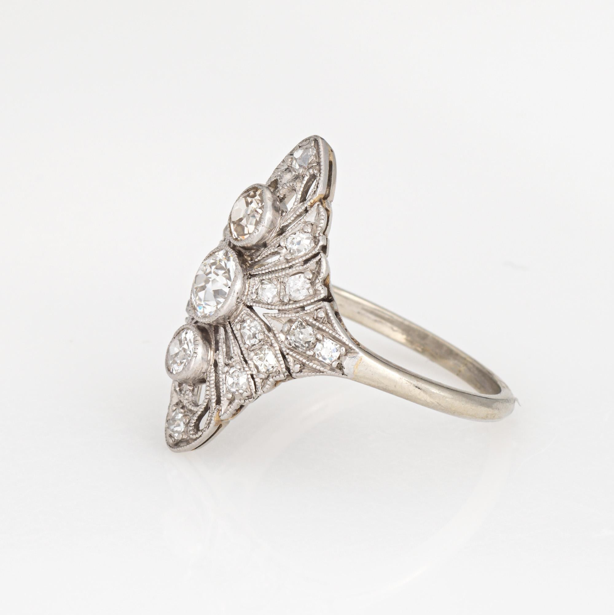 Taglio antico europeo Anello Vintage Art Deco con diamante Sz 7 in oro bianco 18 carati con 3 pietre a cena Gioielleria in vendita