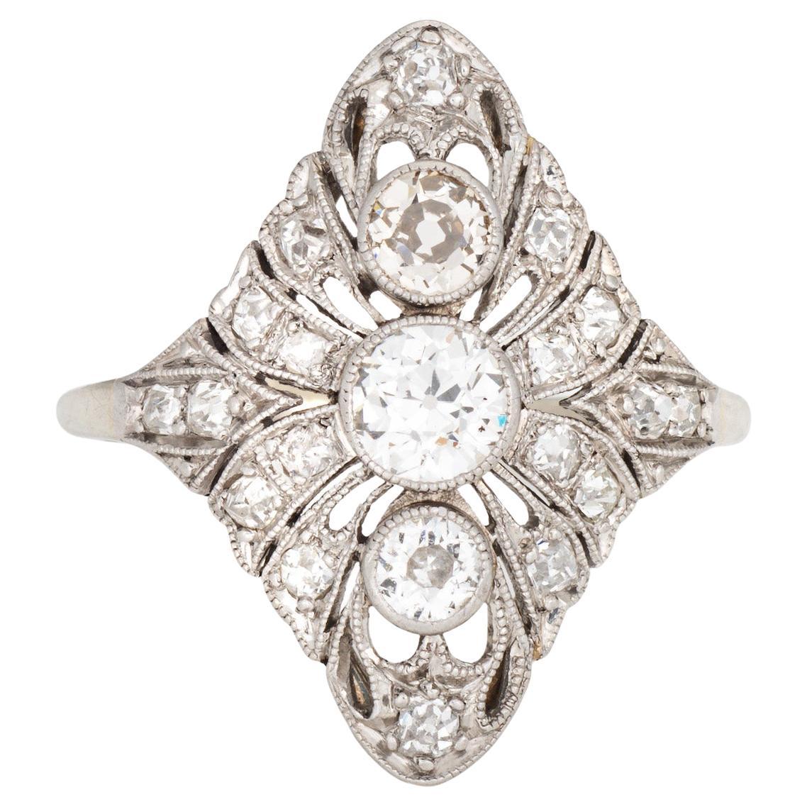 Vintage Art Deco Diamond Ring Sz 7 18k Weißgold 3 Stone Dinner Fine Jewelry