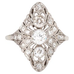 Vintage Art Deco Diamond Ring Sz 7 18k Weißgold 3 Stone Dinner Fine Jewelry