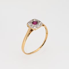Vintage Art Deco Diamond Ruby Ring 18k Yellow Gold Platinum Small Square Sz 6