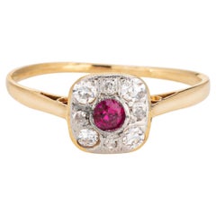Vintage Art Deco Diamond Ruby Ring 18k Yellow Gold Platinum Small Square Sz 6