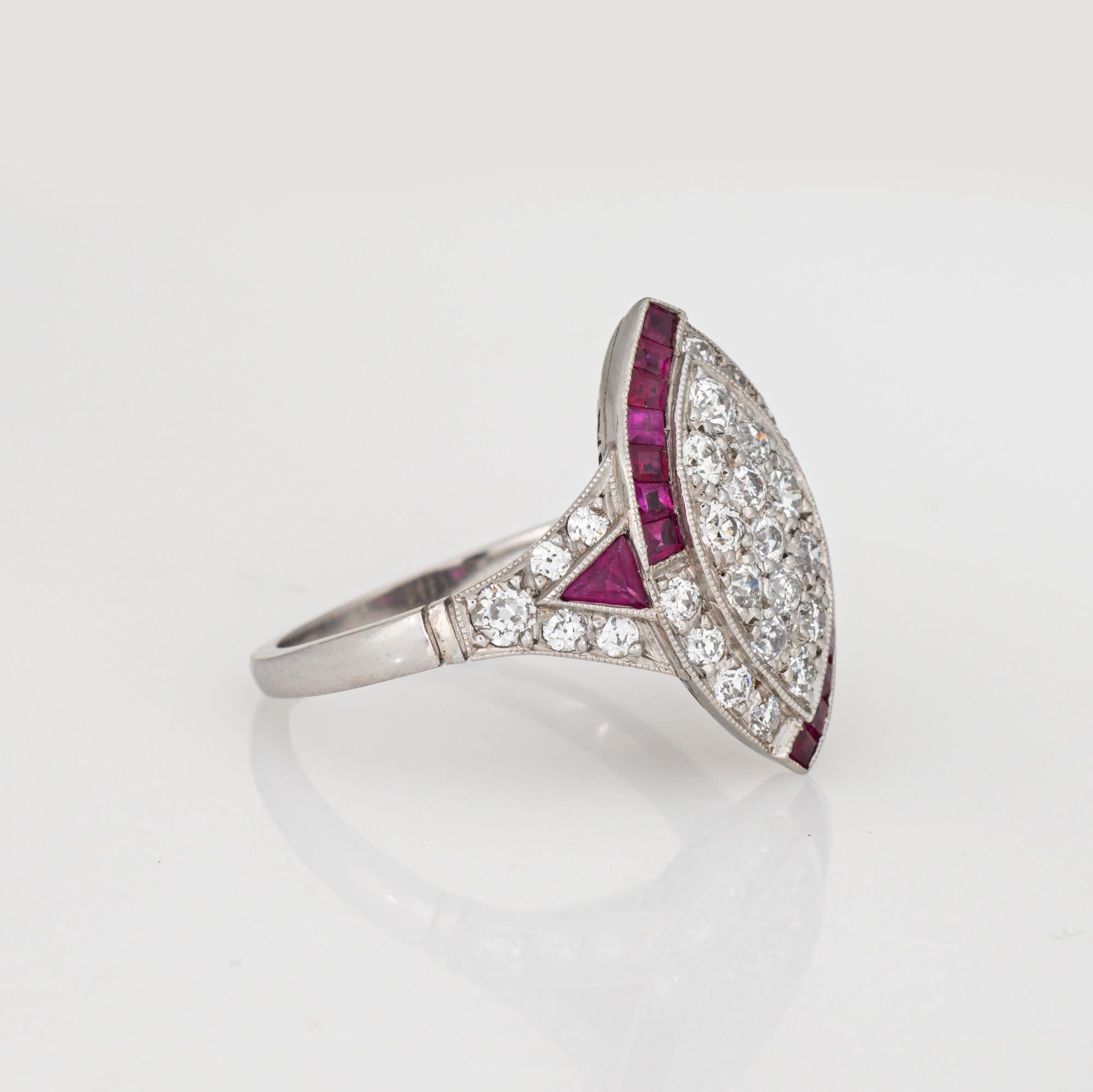 Vintage Art Deco Diamant Rubin Ring Sz 5,5 Platin Navette Estate Jewelry (Art déco) im Angebot