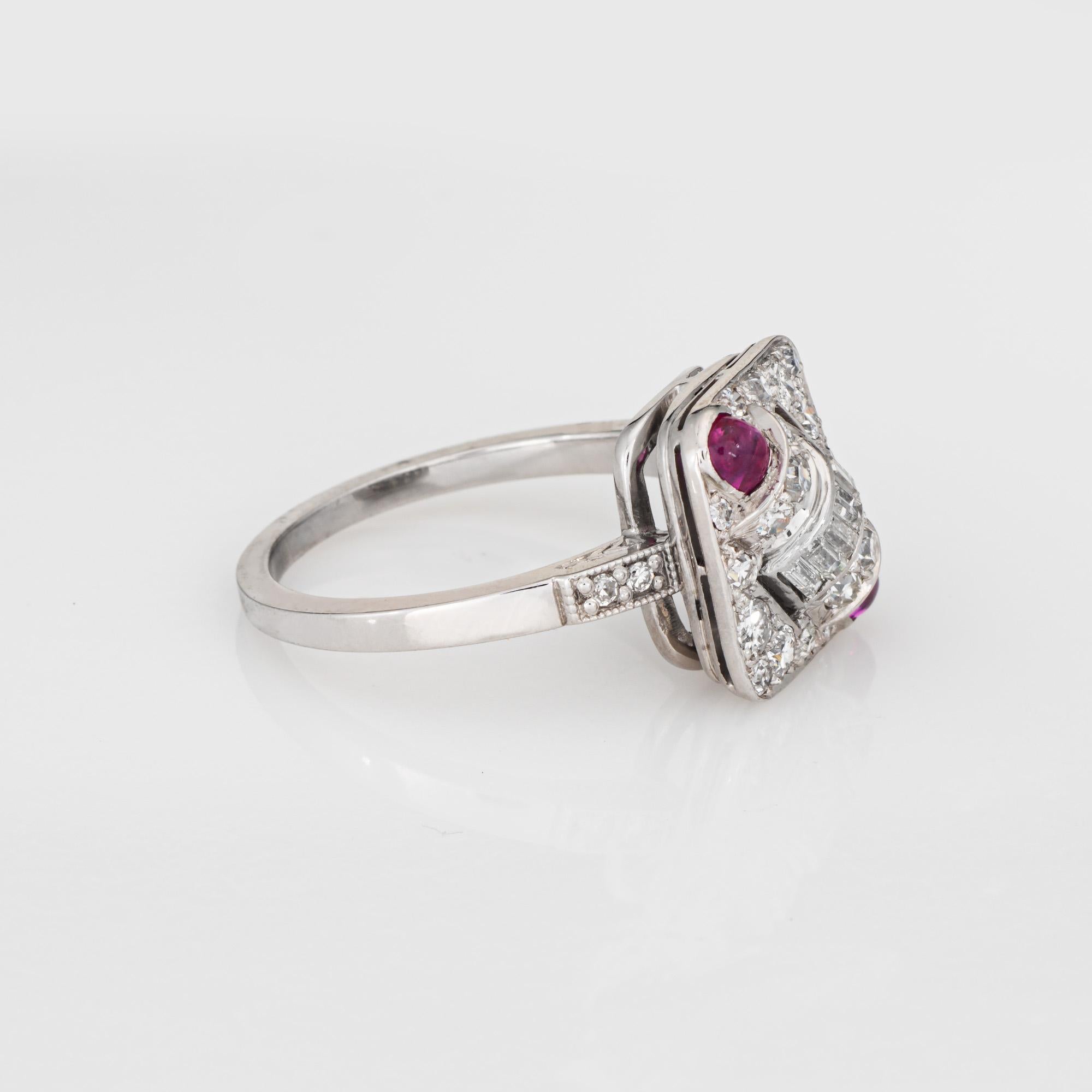 Vintage Art Deco Diamond Ruby Square Ring Sz 7,25 Platin Schmuck 1920er Jahre (Art déco) im Angebot