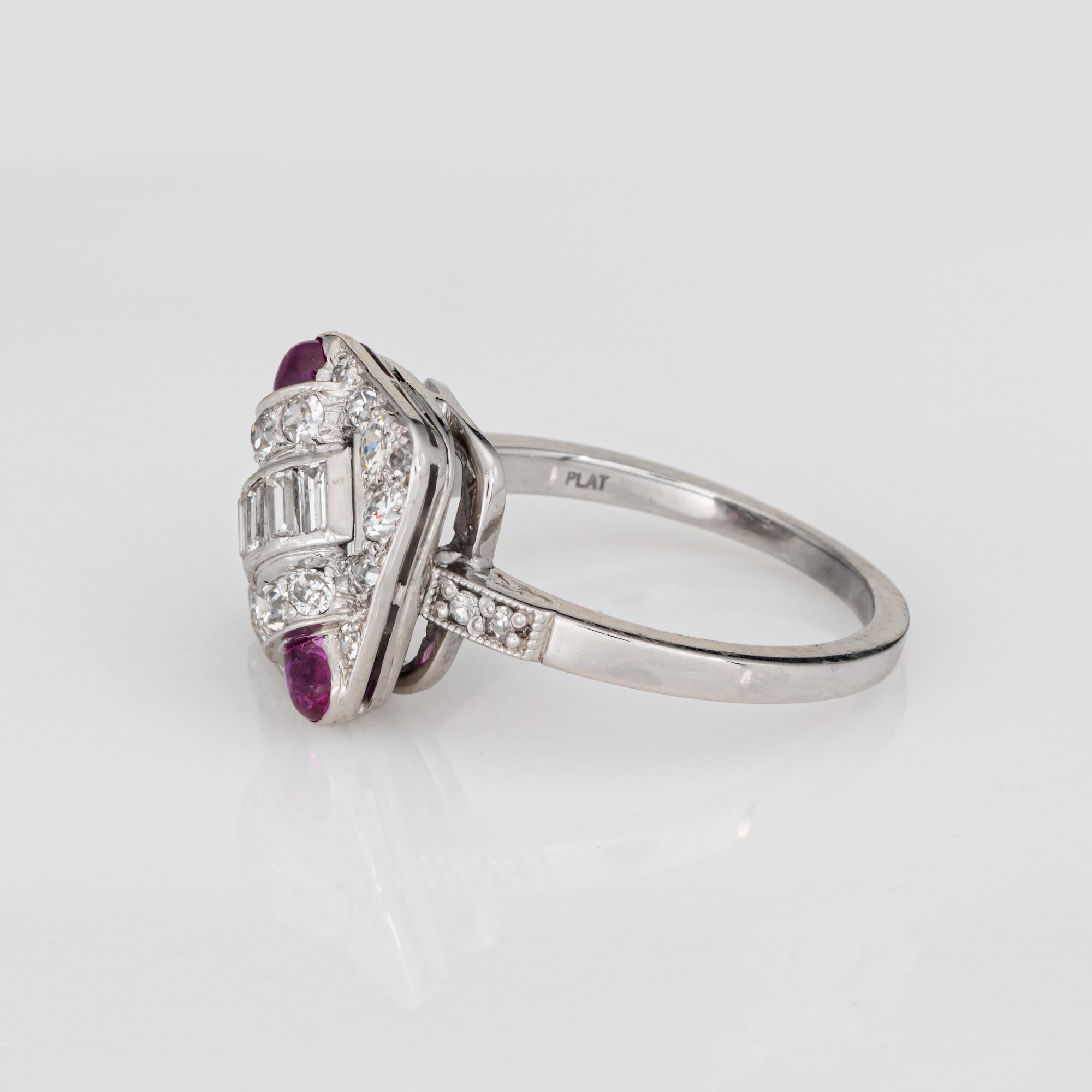 Vintage Art Deco Diamond Ruby Square Ring Sz 7,25 Platin Schmuck 1920er Jahre (Gemischter Schliff) im Angebot