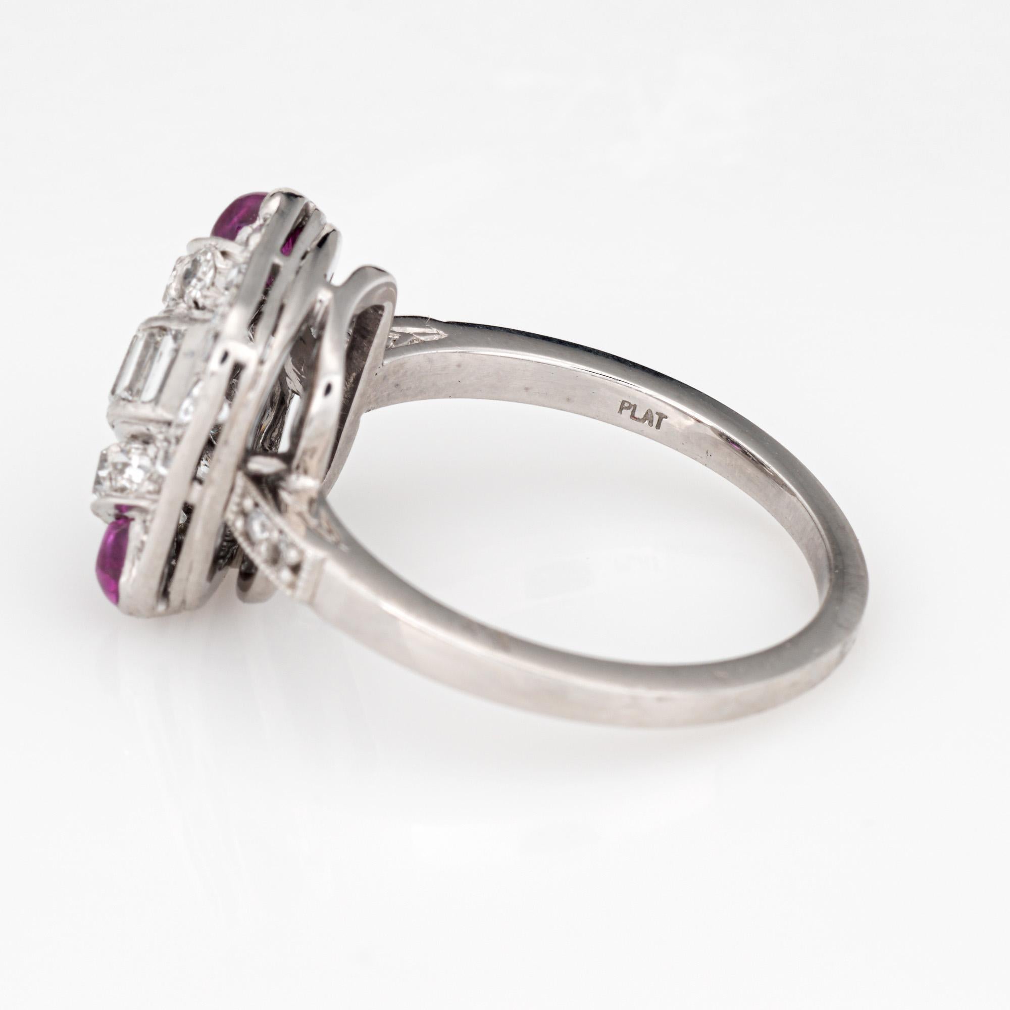 Vintage Art Deco Diamond Ruby Square Ring Sz 7,25 Platin Schmuck 1920er Jahre im Angebot 1