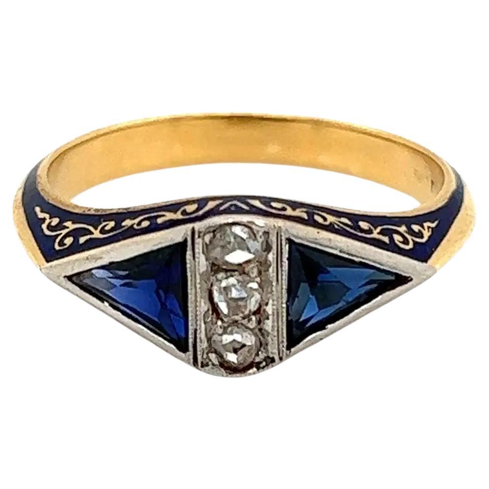 Bague en or vintage Art of Vintage avec diamant, saphir et émail