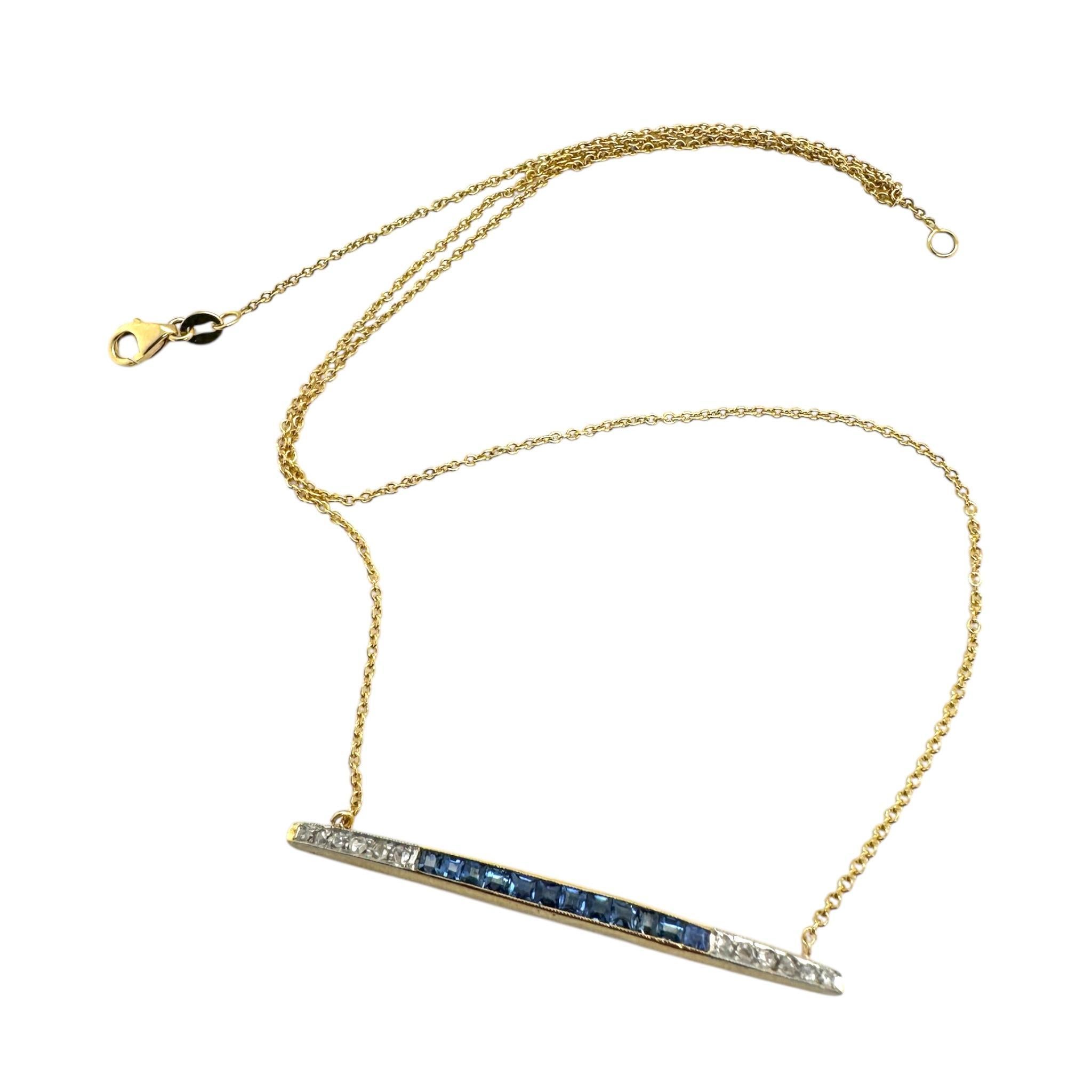 Women's Vintage Art Deco Diamond & Sapphire Bar Necklace