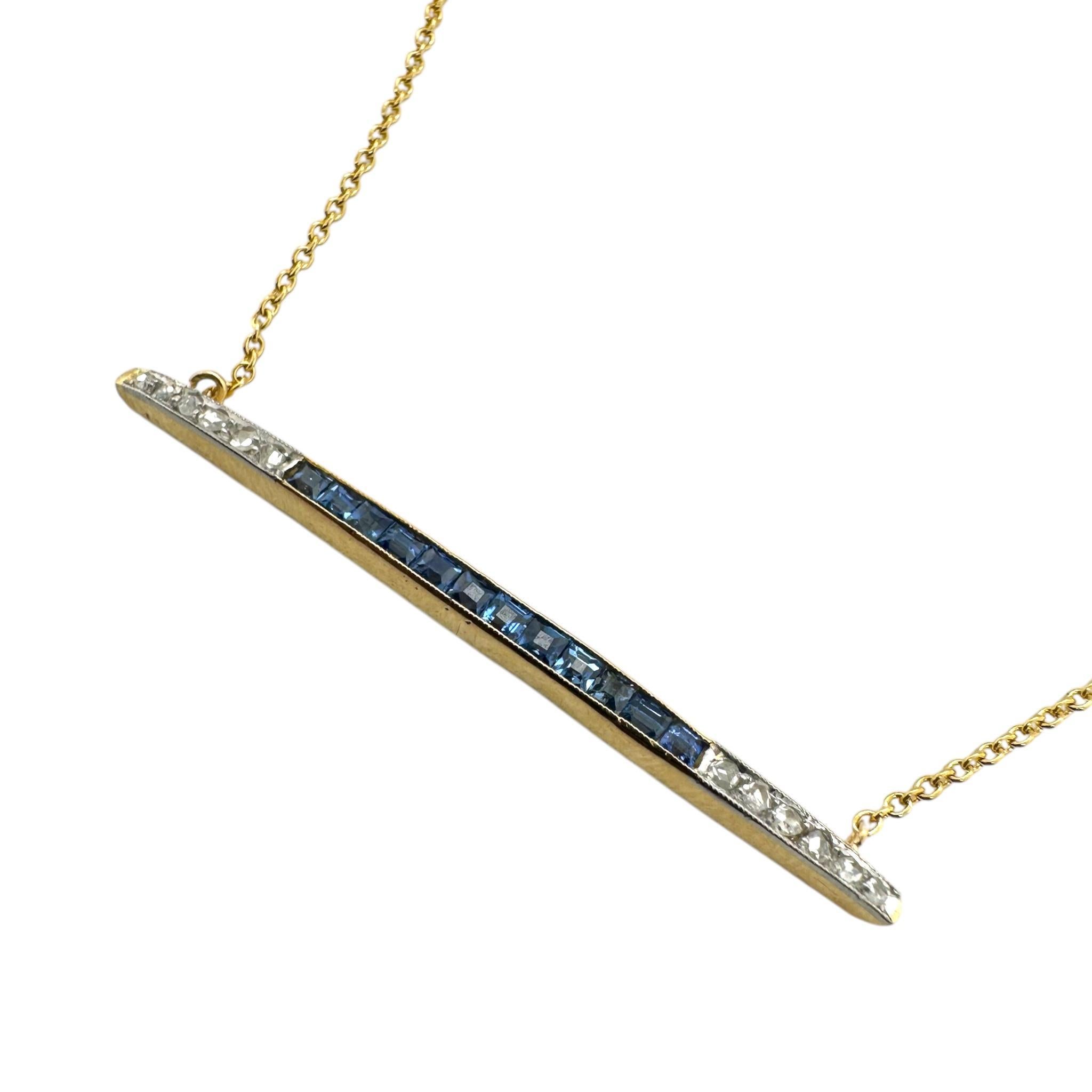 Vintage Art Deco Diamond & Sapphire Bar Necklace 1