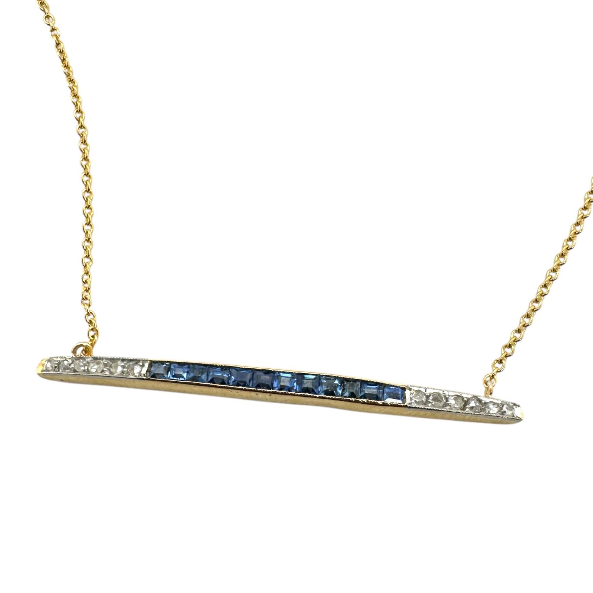 Vintage Art Deco Diamond & Sapphire Bar Necklace 2