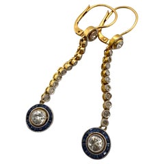 Vintage Art Deco Diamond & Sapphire Dangle Earrings