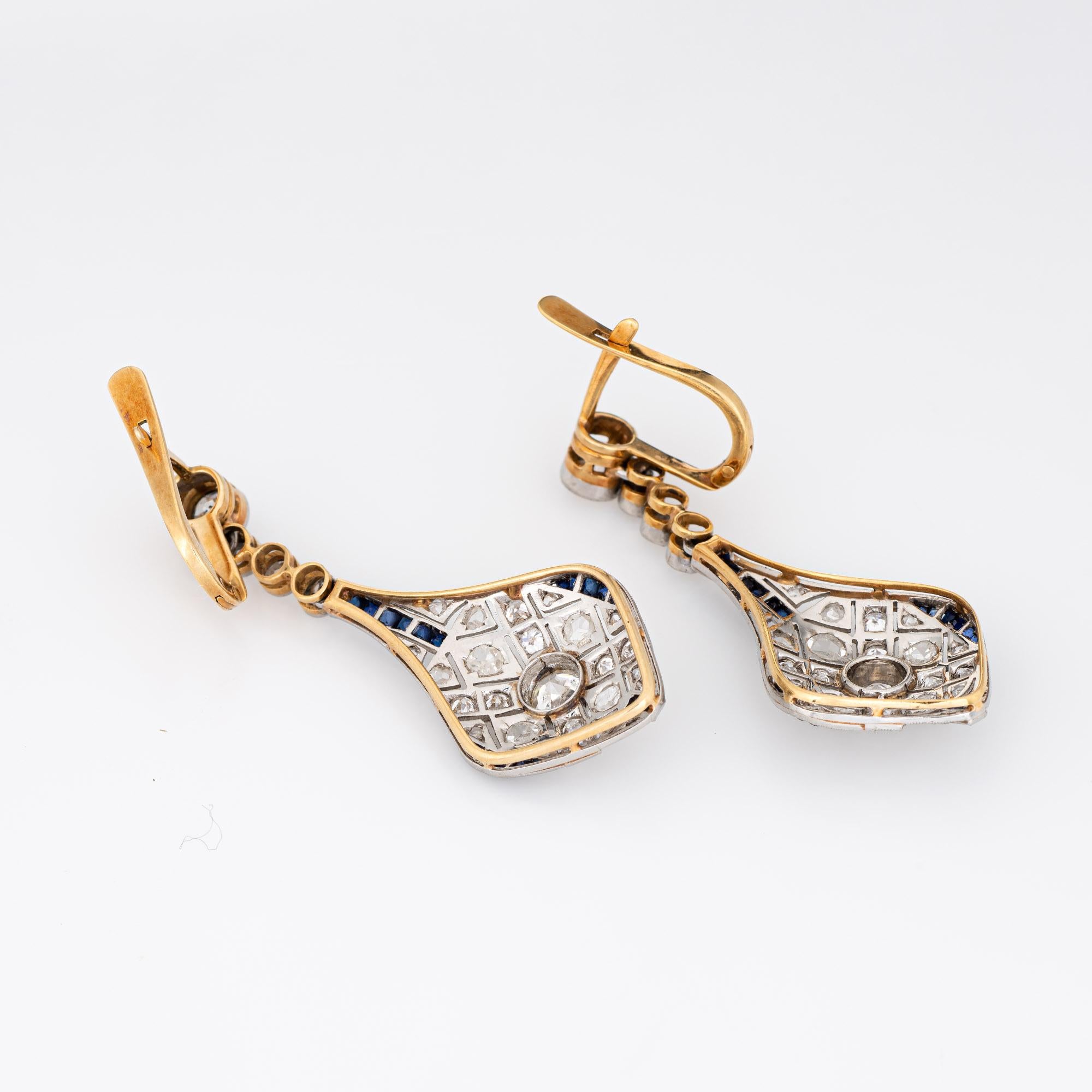Vintage Art Deco Diamant-Saphir-Ohrringe mit Tropfen 18k Gold Platin feiner Schmuck (Art déco) im Angebot