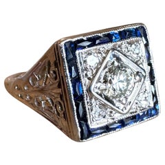 Vintage Art Deco Diamond 
Sapphire Filigree Ring