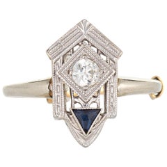 Vintage Art Deco Diamond Sapphire Ring 18 Karat White Gold Fine Antique Jewelry