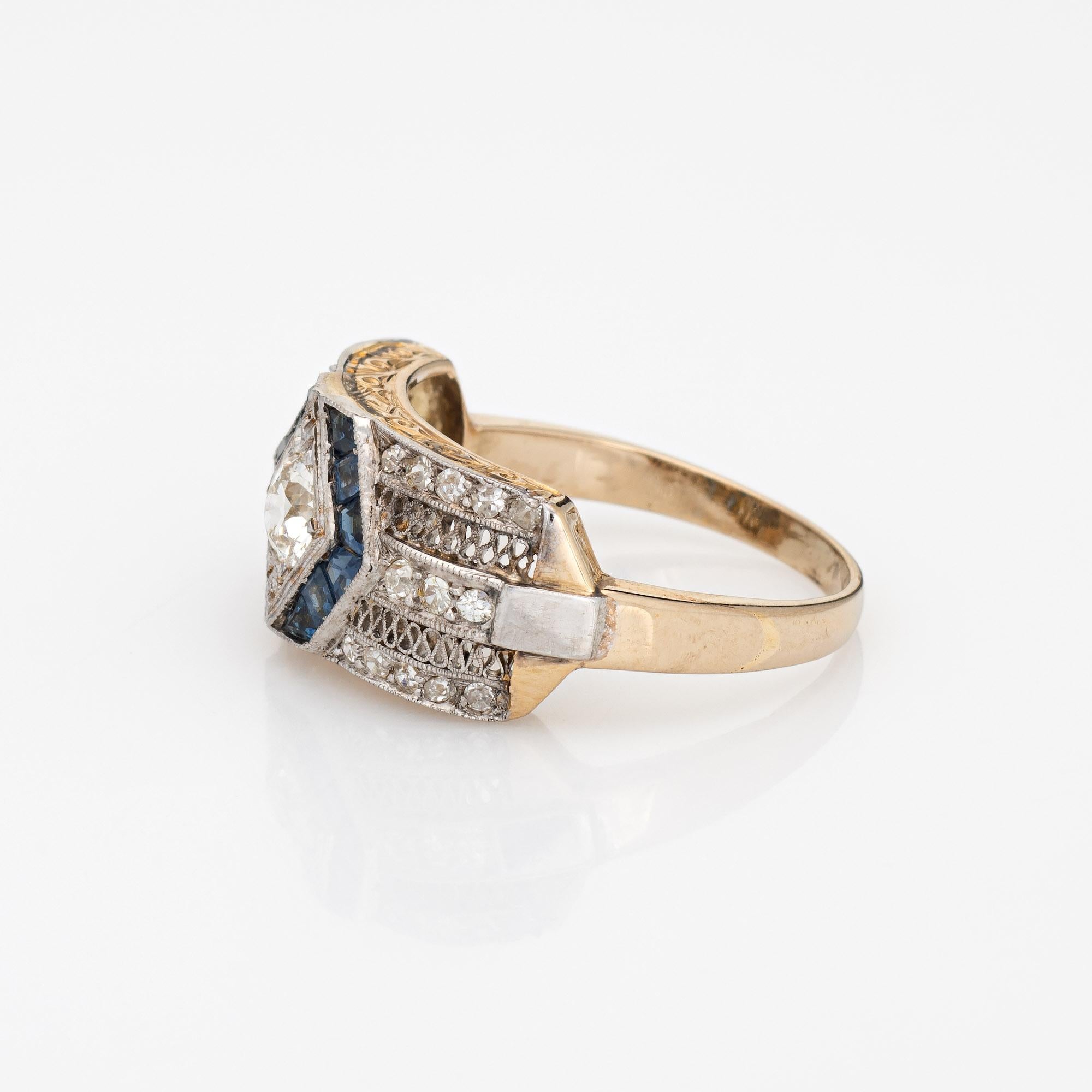 Old European Cut Vintage Art Deco Diamond Sapphire Ring 18k Gold Platinum Band Estate Jewelry  For Sale