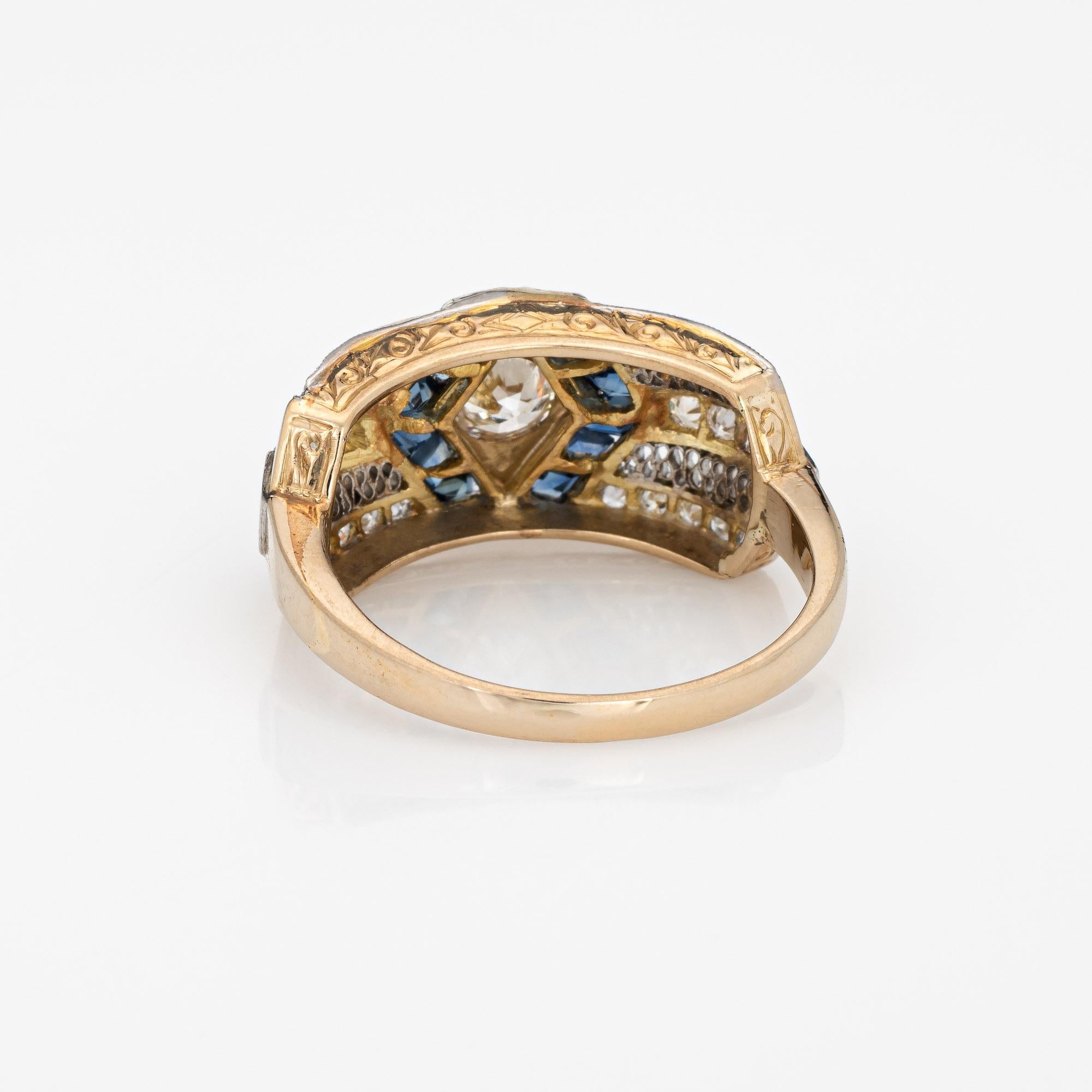 Vintage Art Deco Diamond Sapphire Ring 18k Gold Platinum Band Estate Jewelry  In Good Condition For Sale In Torrance, CA