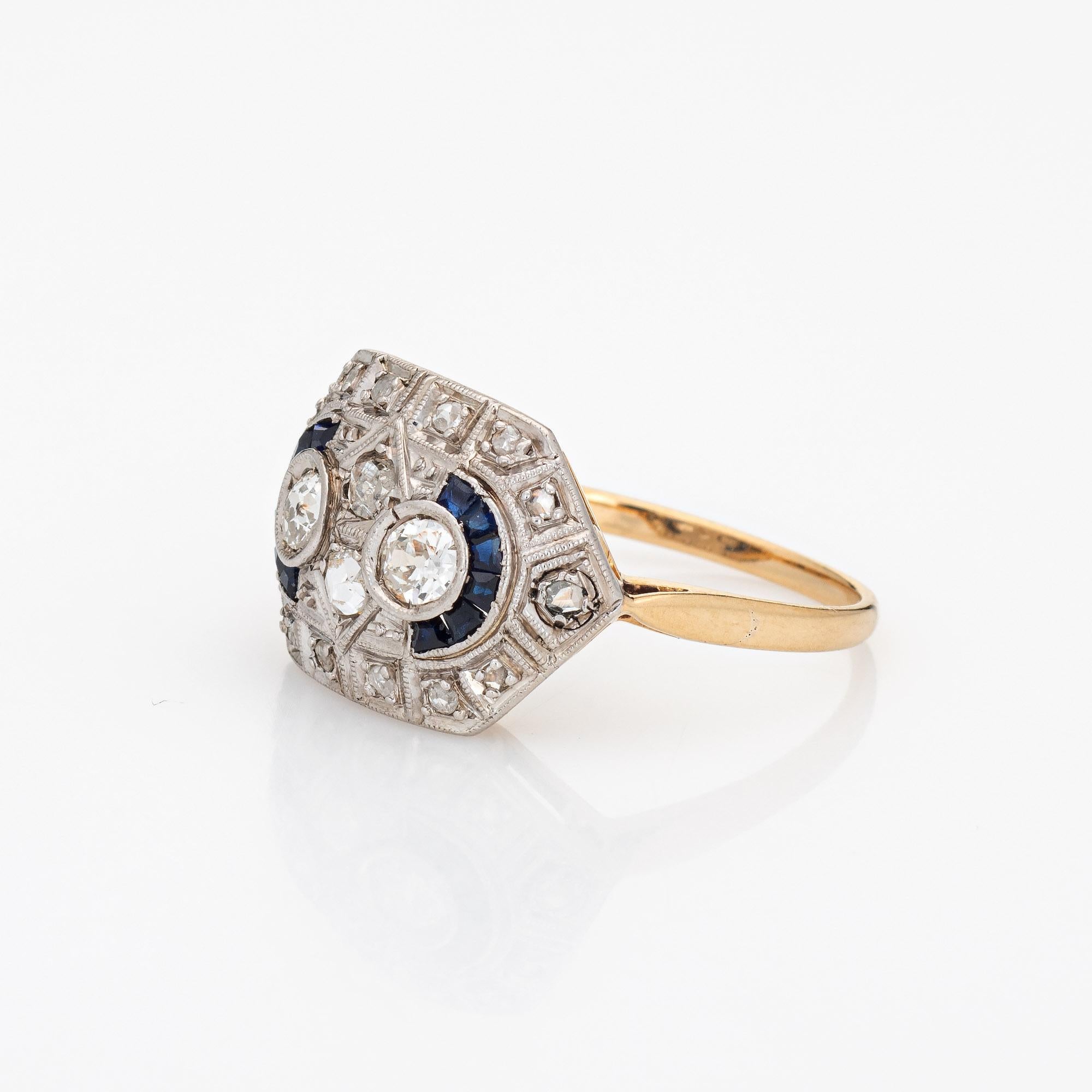 Vintage Art Deco Diamond Sapphire Ring 18k Gold Platinum Estate Jewelry Sz 6.75 In Good Condition In Torrance, CA