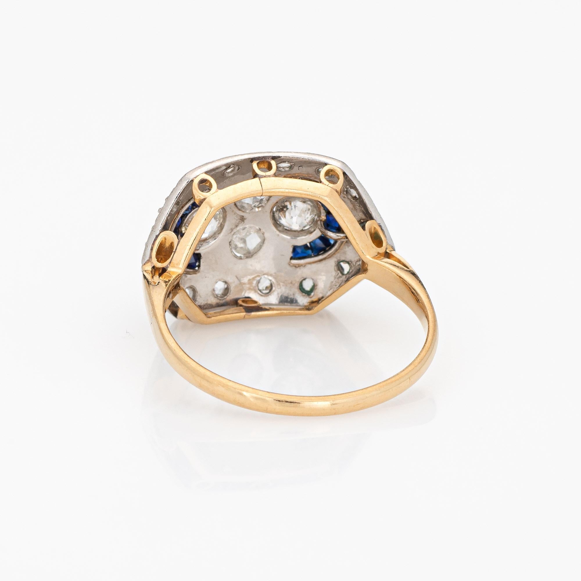 Women's Vintage Art Deco Diamond Sapphire Ring 18k Gold Platinum Estate Jewelry Sz 6.75