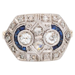 Vintage Art Deco Diamond Sapphire Ring 18k Gold Platinum Estate Jewelry Sz 6.75