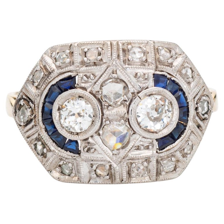 Bague Art déco en platine avec diamants taille vieille mine En vente