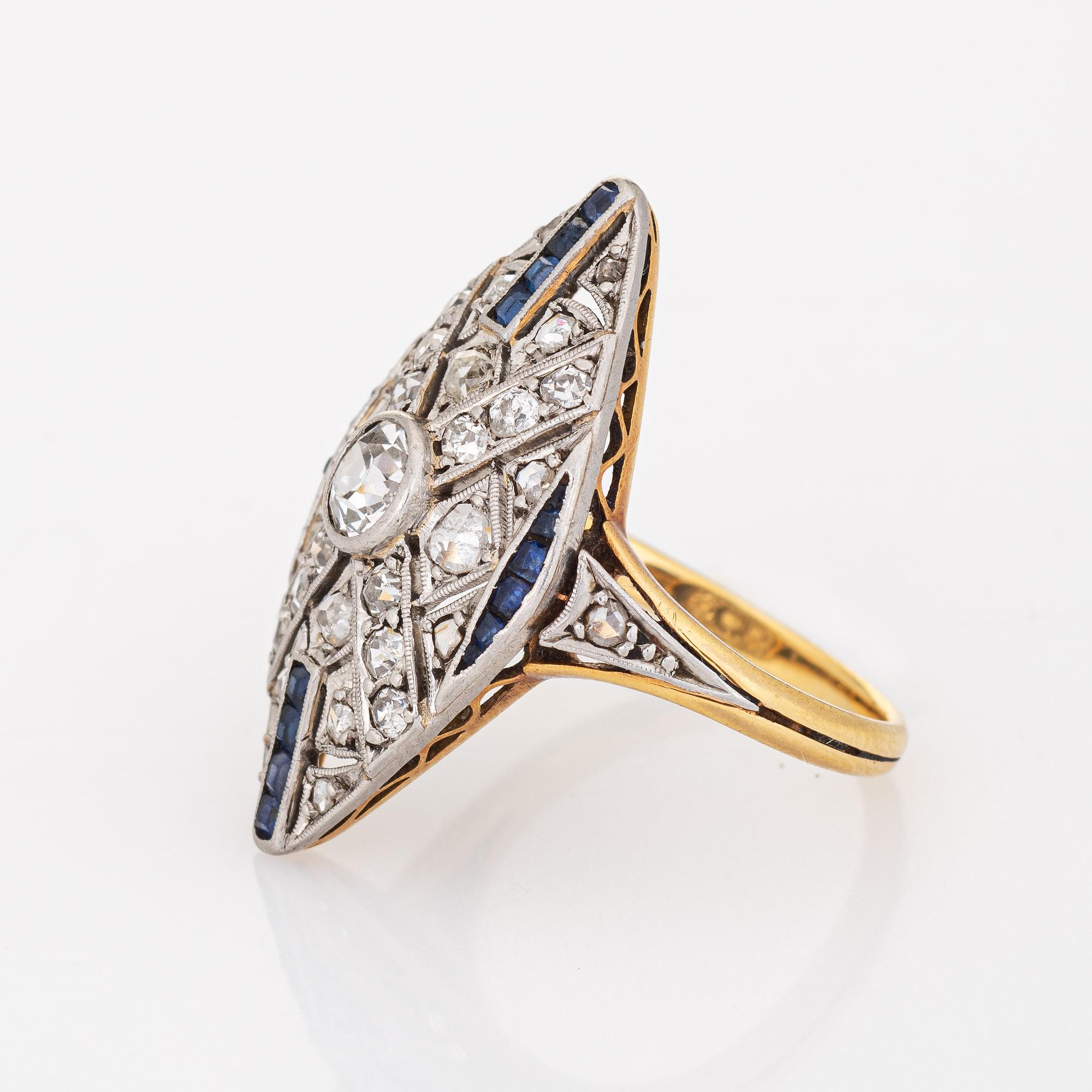 Vintage Art Deco Diamond Sapphire Ring 18k Gold Platinum Plaque Estate Jewelry In Good Condition In Torrance, CA
