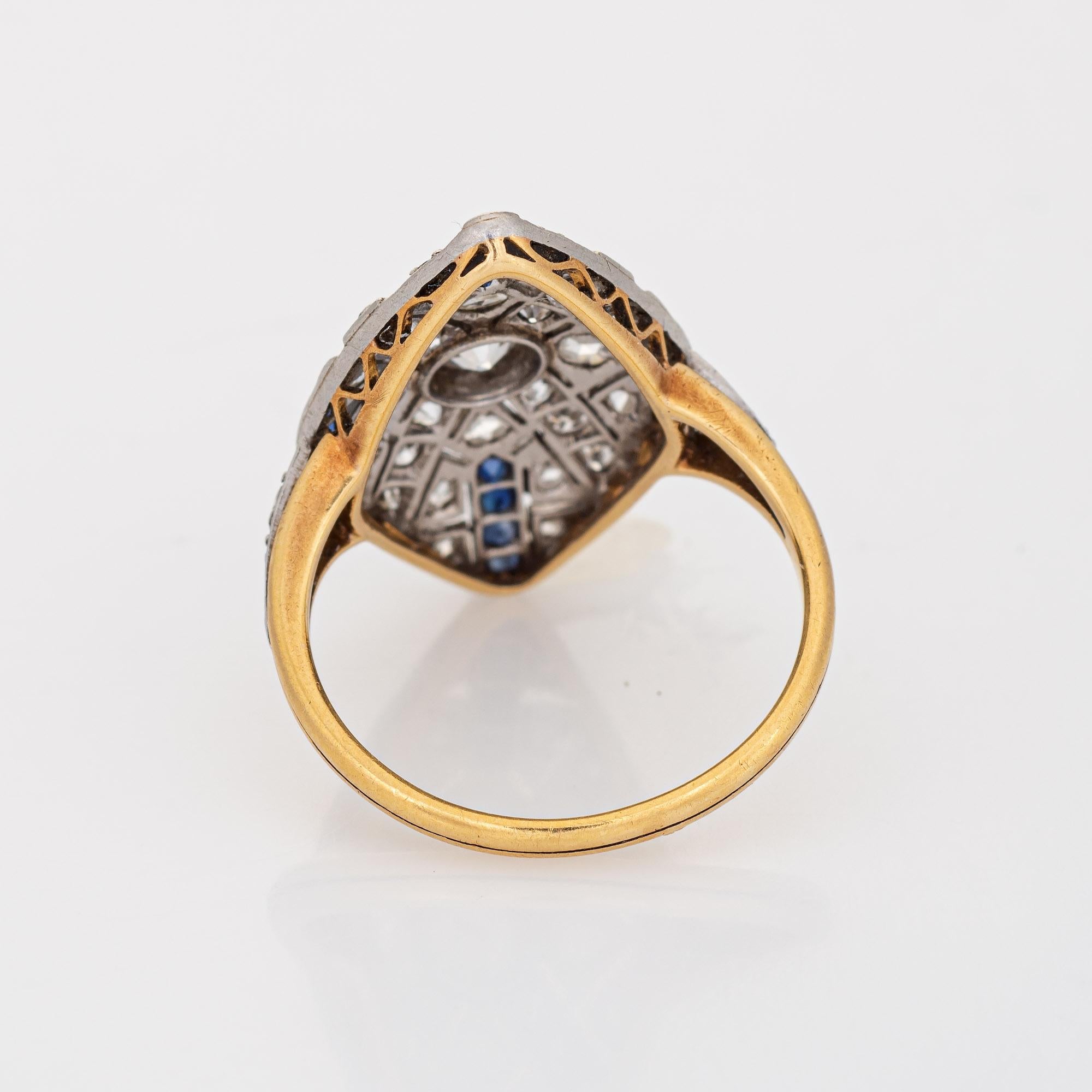 Women's Vintage Art Deco Diamond Sapphire Ring 18k Gold Platinum Plaque Estate Jewelry