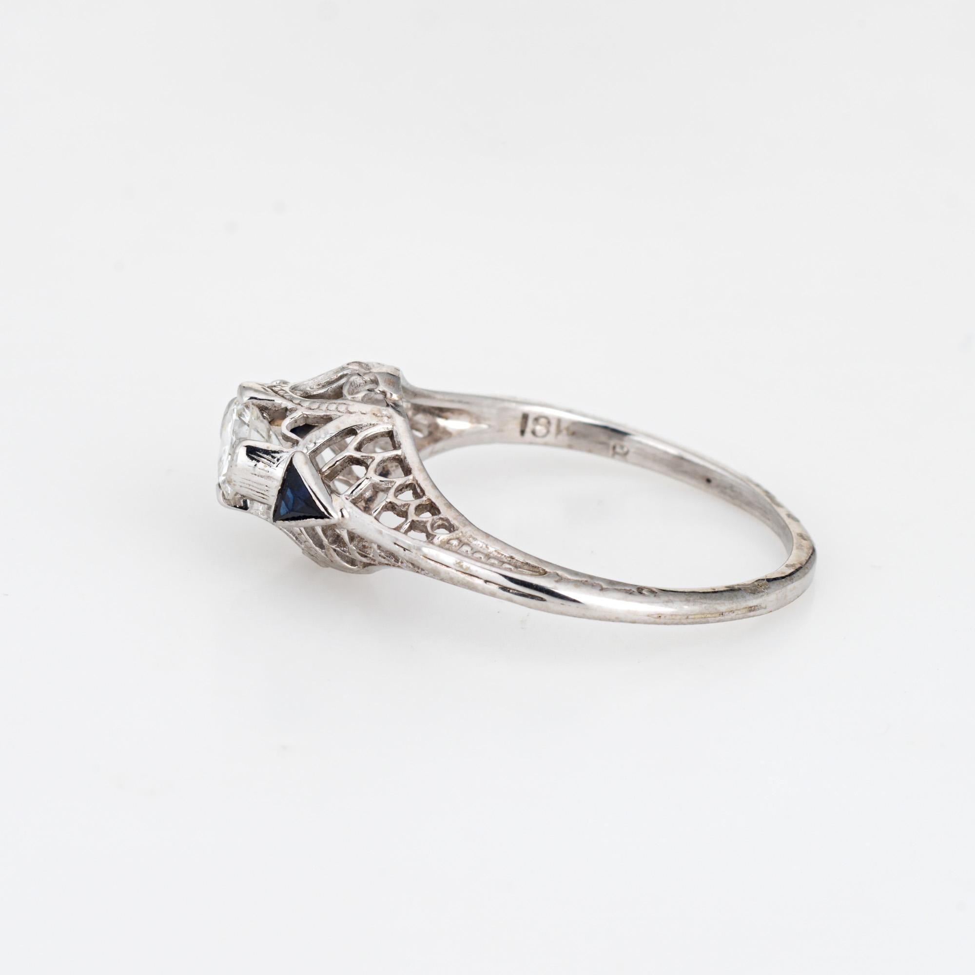 Vintage Art Deco Diamant Saphir Ring 6.25 14k Gold Verlobung Filigranschmuck (Alteuropäischer Schliff) im Angebot