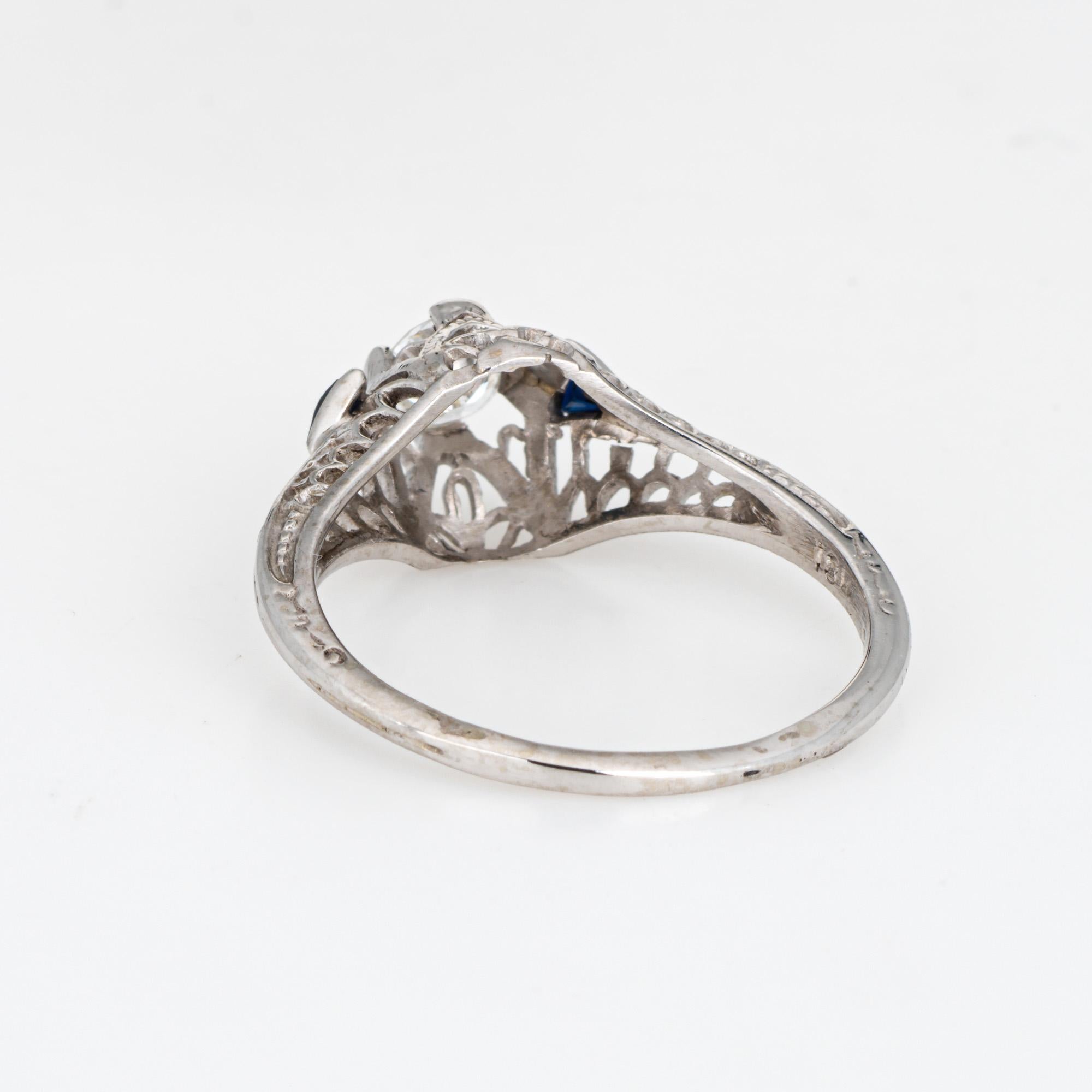 Vintage Art Deco Diamant Saphir Ring 6.25 14k Gold Verlobung Filigranschmuck im Zustand „Gut“ im Angebot in Torrance, CA
