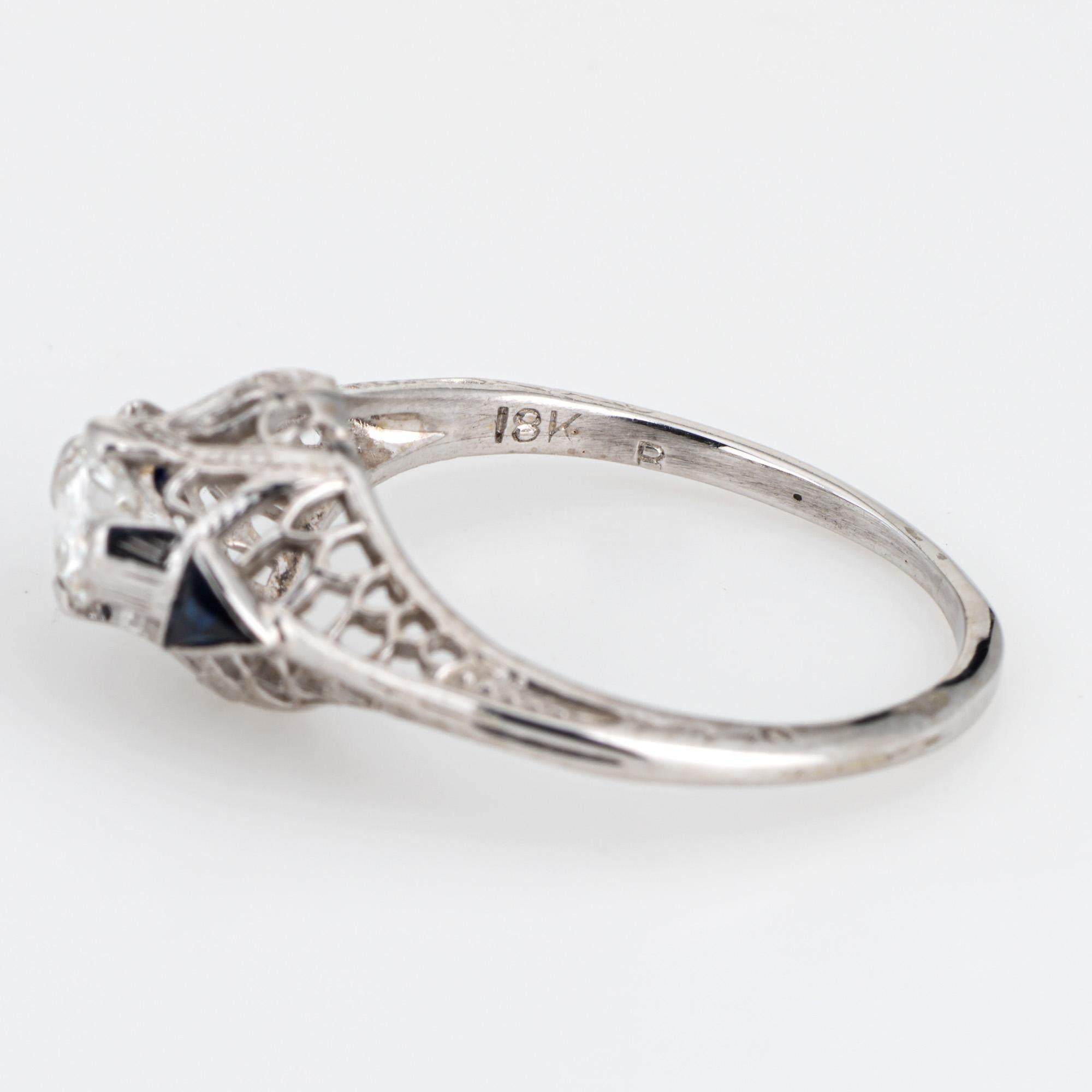 Vintage Art Deco Diamant Saphir Ring 6.25 14k Gold Verlobung Filigranschmuck im Angebot 1