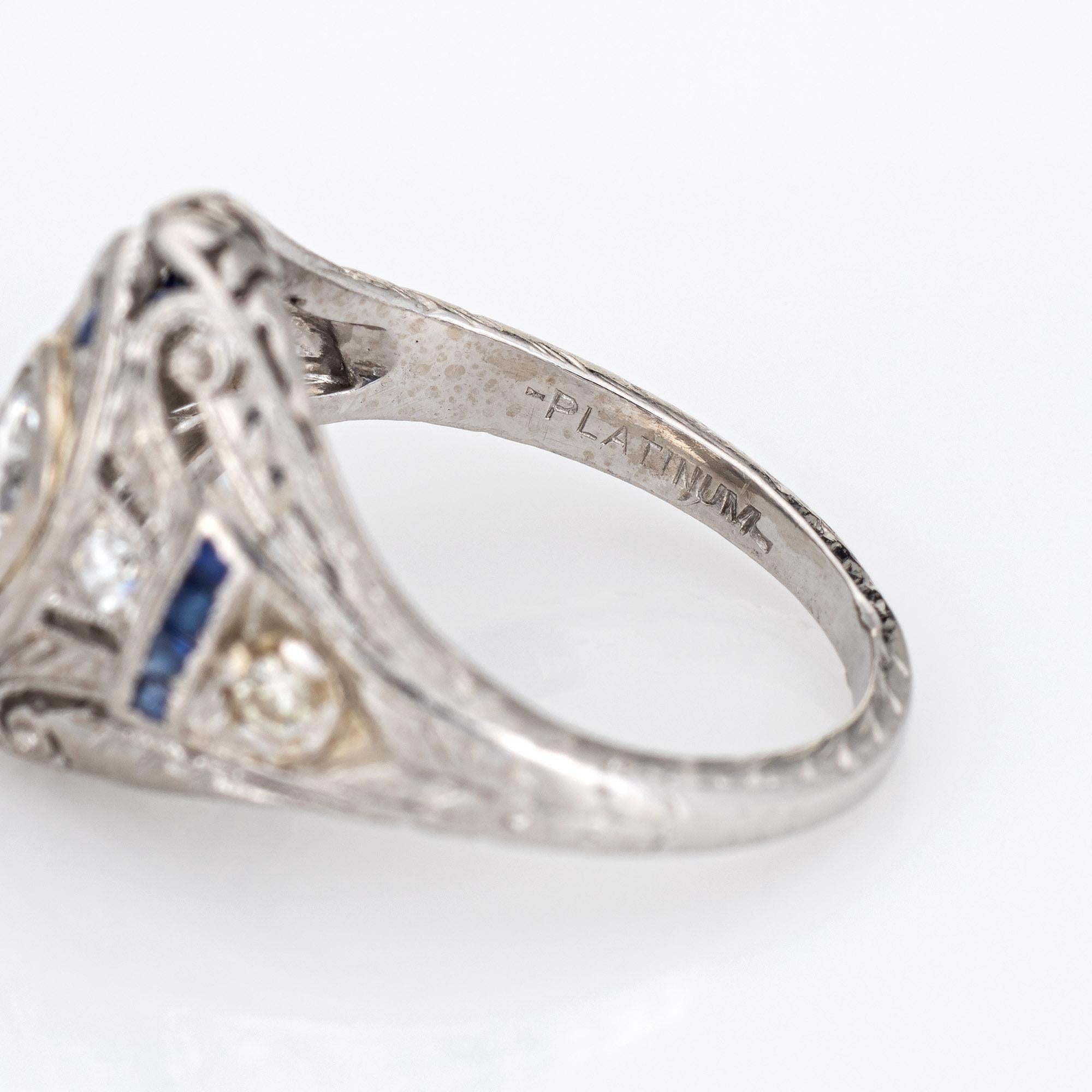 Vintage Art Deco Diamond Sapphire Ring Platinum Filigree Estate Fine Jewelry 1