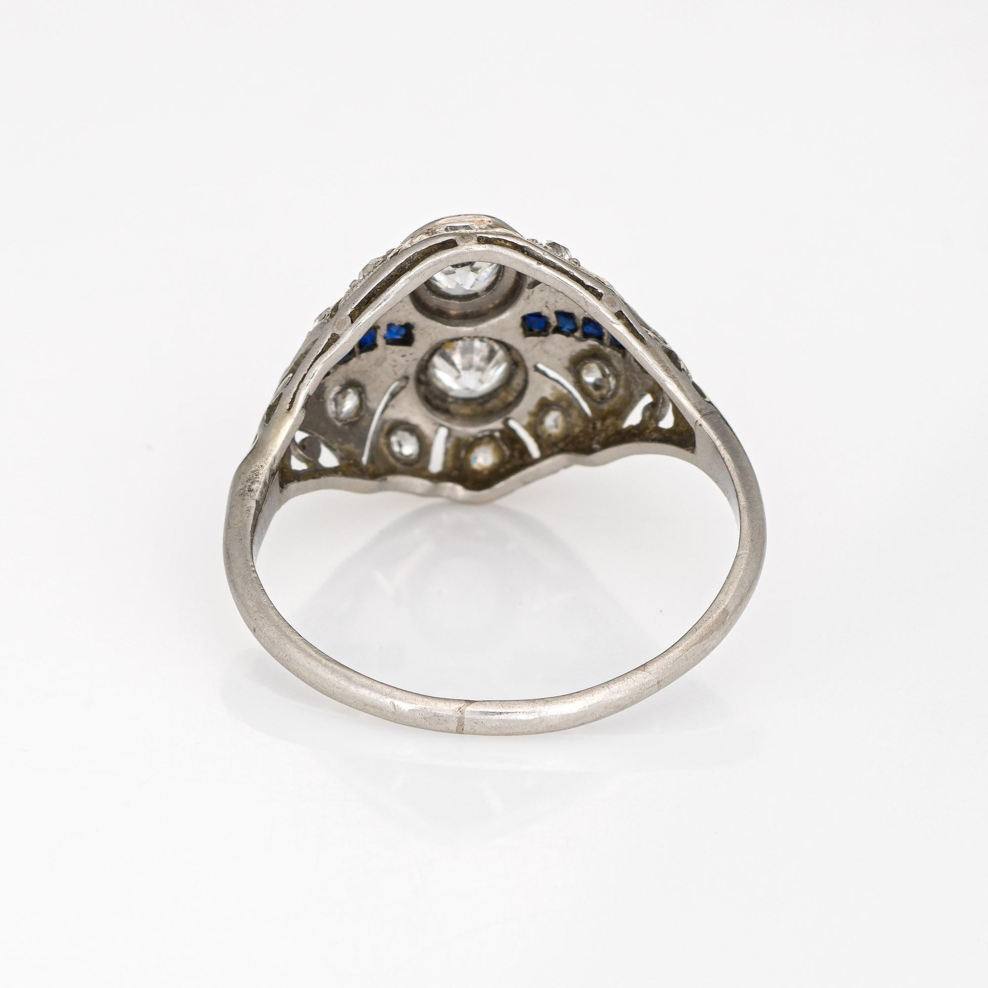 Vintage Art Deco Diamond Sapphire Ring Platinum Estate Filigree Jewelry In Good Condition In Torrance, CA