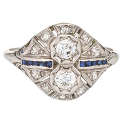 Vintage Art Deco Diamond Sapphire Ring Platinum Estate Filigree Jewelry