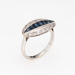 Vintage Art Deco Diamond Sapphire Ring Sz 7.5 18k Gold Platinum Band Jewelry