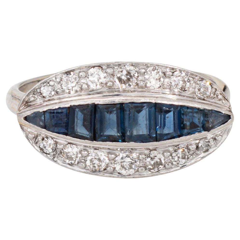 Vintage Art Deco Diamond Sapphire Ring Sz 7.5 18k Gold Platinum Band Jewelry