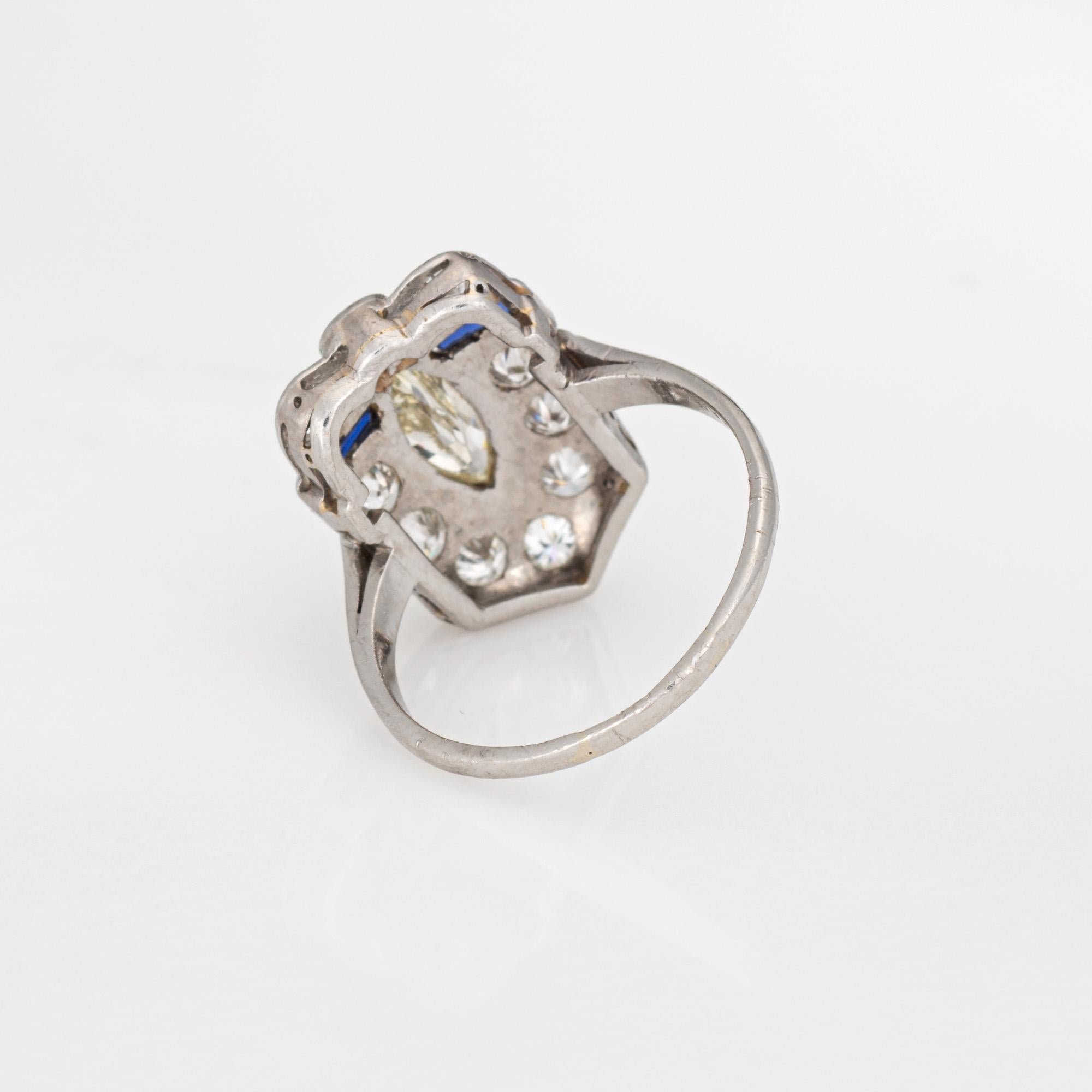 Vintage Art Deco Anillo de Zafiro Diamante Sheild Sz 5.75 Platino Joyería 1920s en Bueno estado para la venta en Torrance, CA