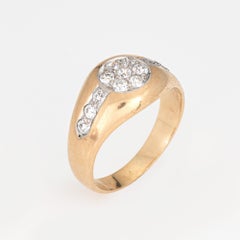 Vintage Art Deco Diamond Signet Ring Cluster Sz 8 14k Yellow Gold Jewelry