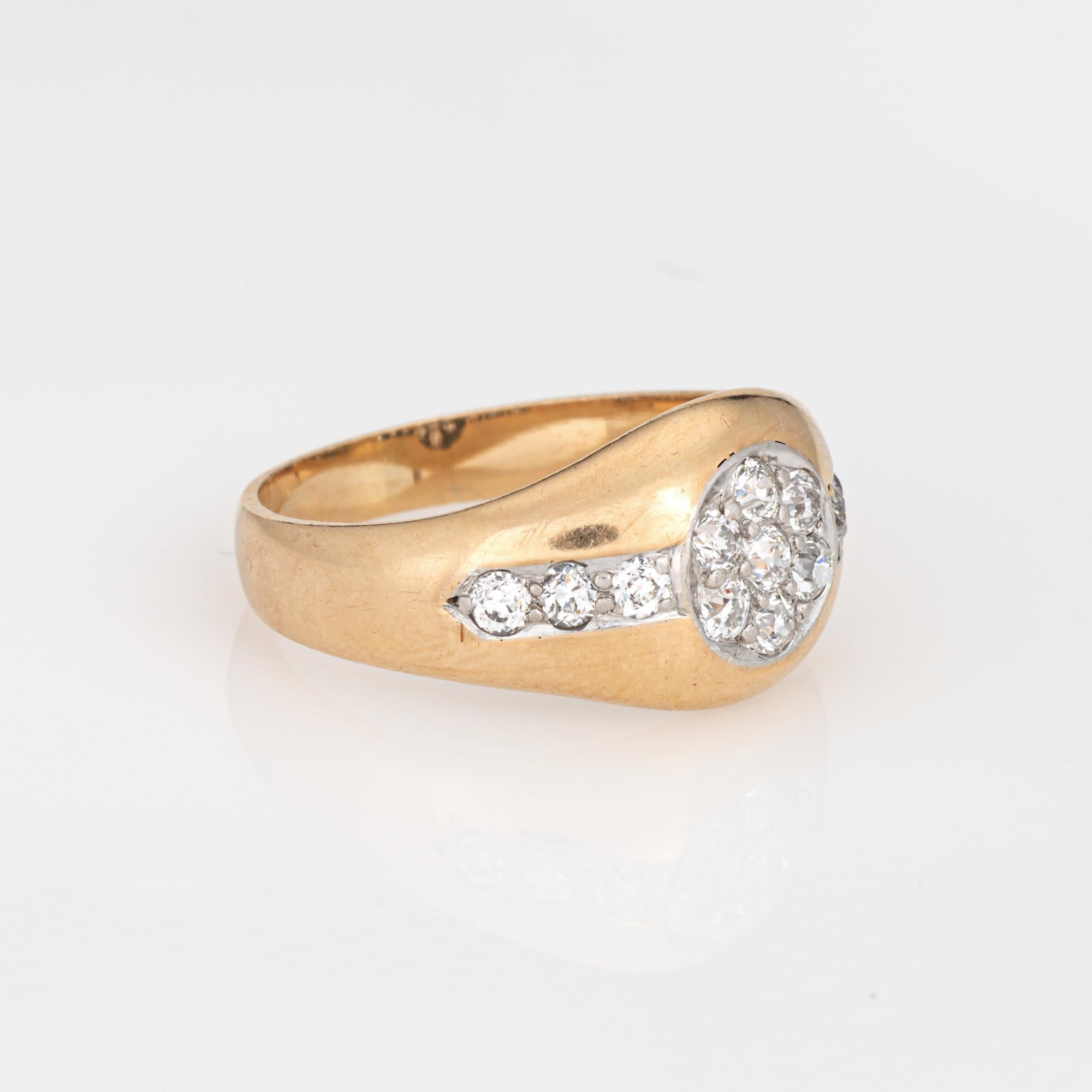 Old European Cut Vintage Art Deco Diamond Signet Ring Cluster Sz 8 14k Yellow Gold Jewelry For Sale