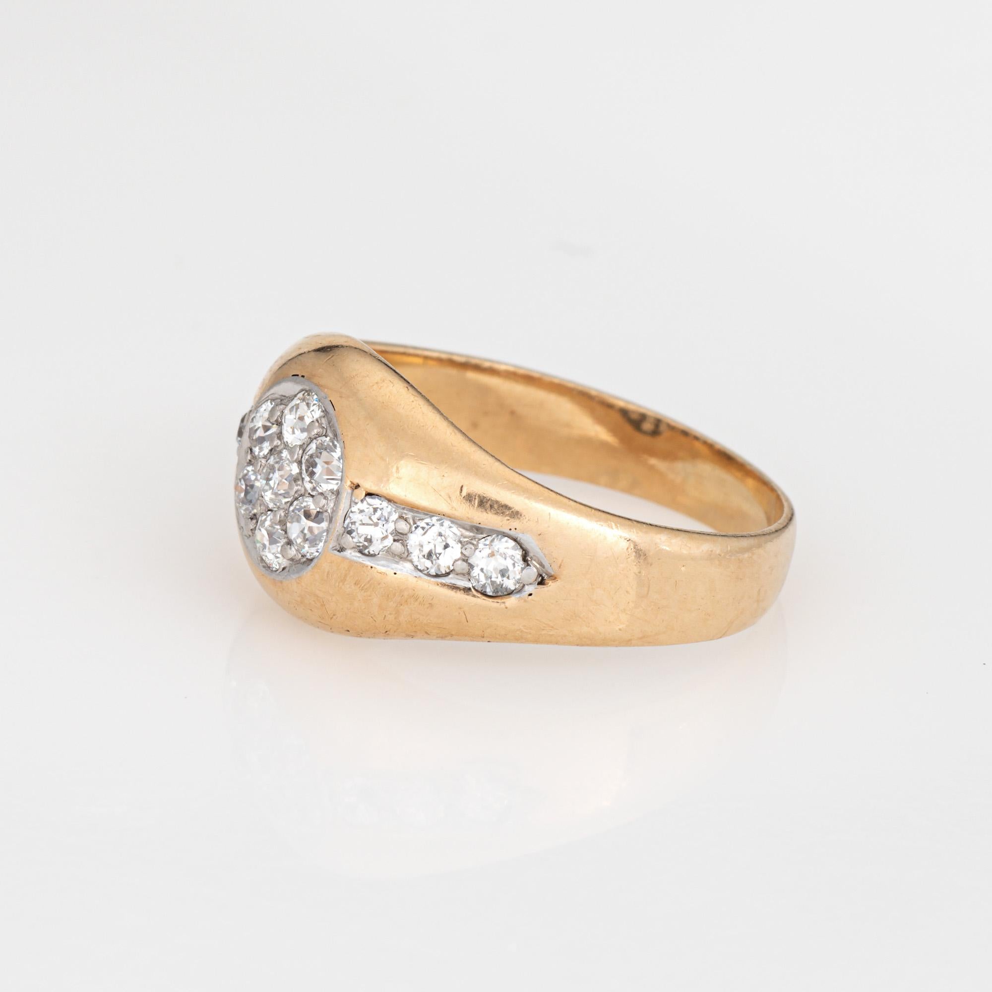 Vintage Art Deco Diamond Signet Ring Cluster Sz 8 14k Yellow Gold Jewelry In Good Condition For Sale In Torrance, CA