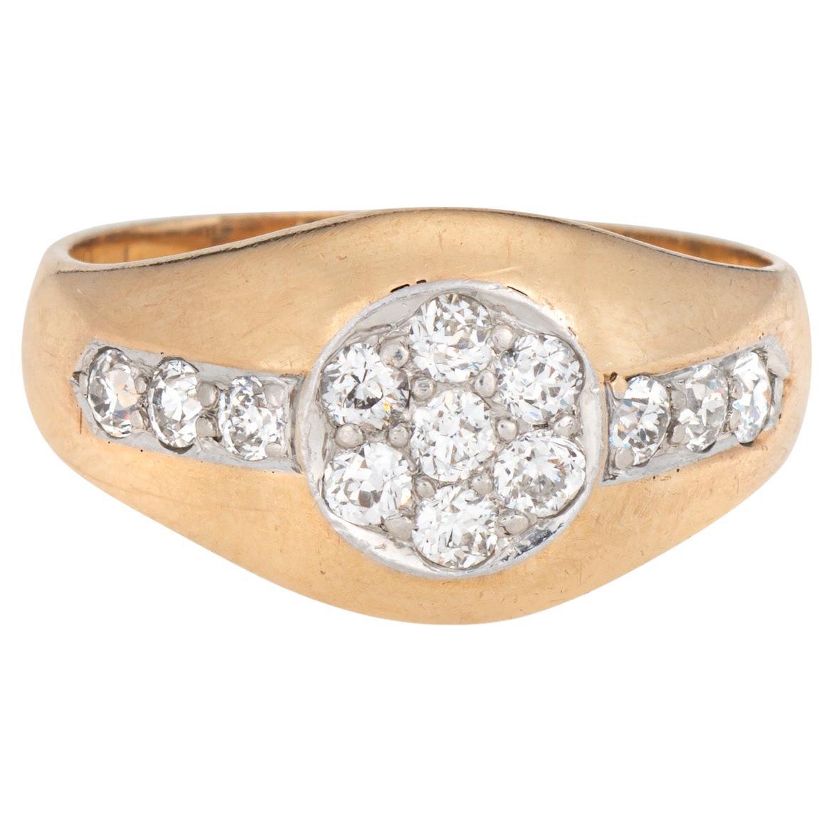 Vintage Art Deco Diamond Signet Ring Cluster Sz 8 14k Yellow Gold Jewelry