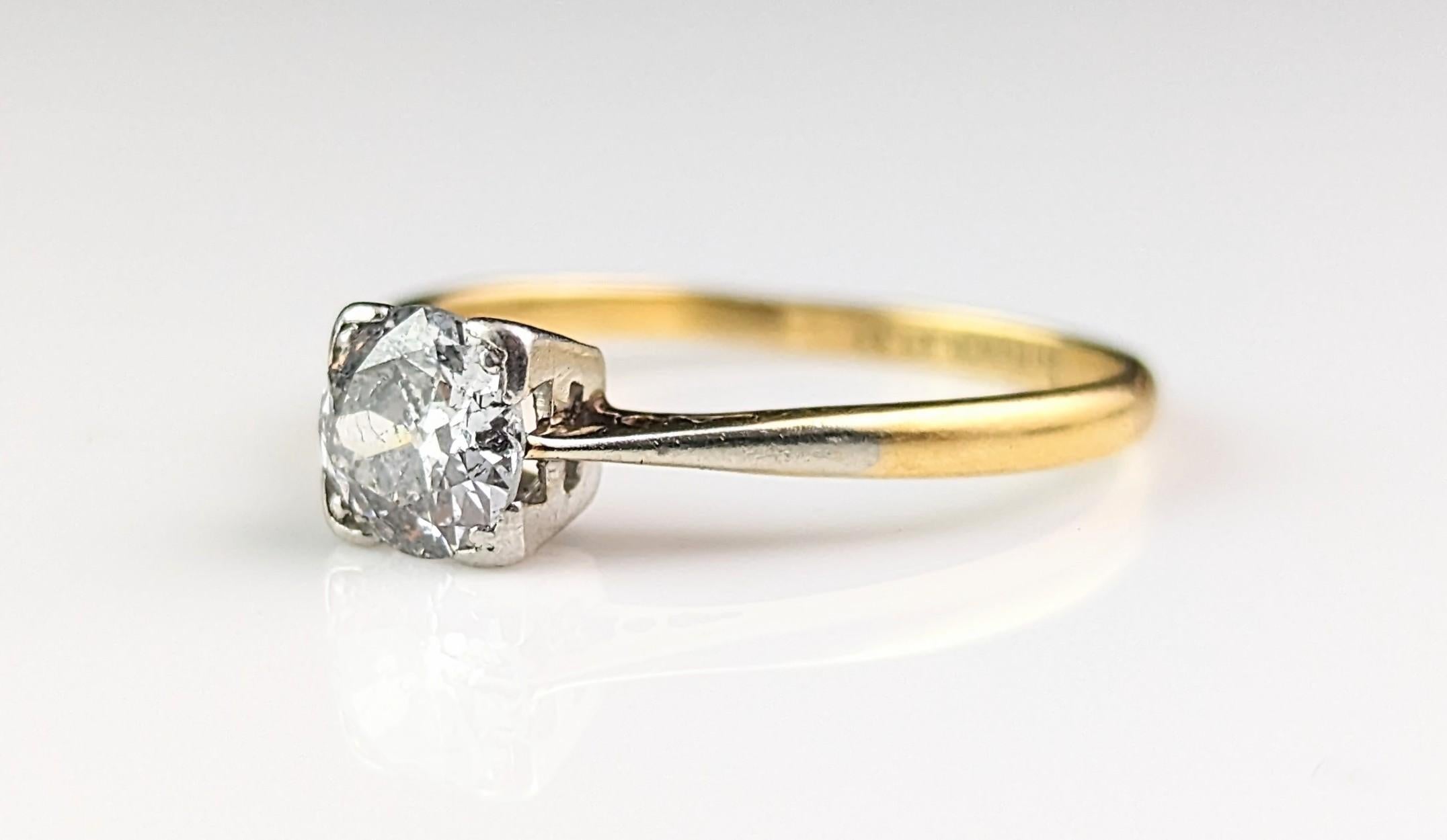 Vintage Art Deco Diamond solitaire ring, Engagement ring, 18k gold and platinum  For Sale 6