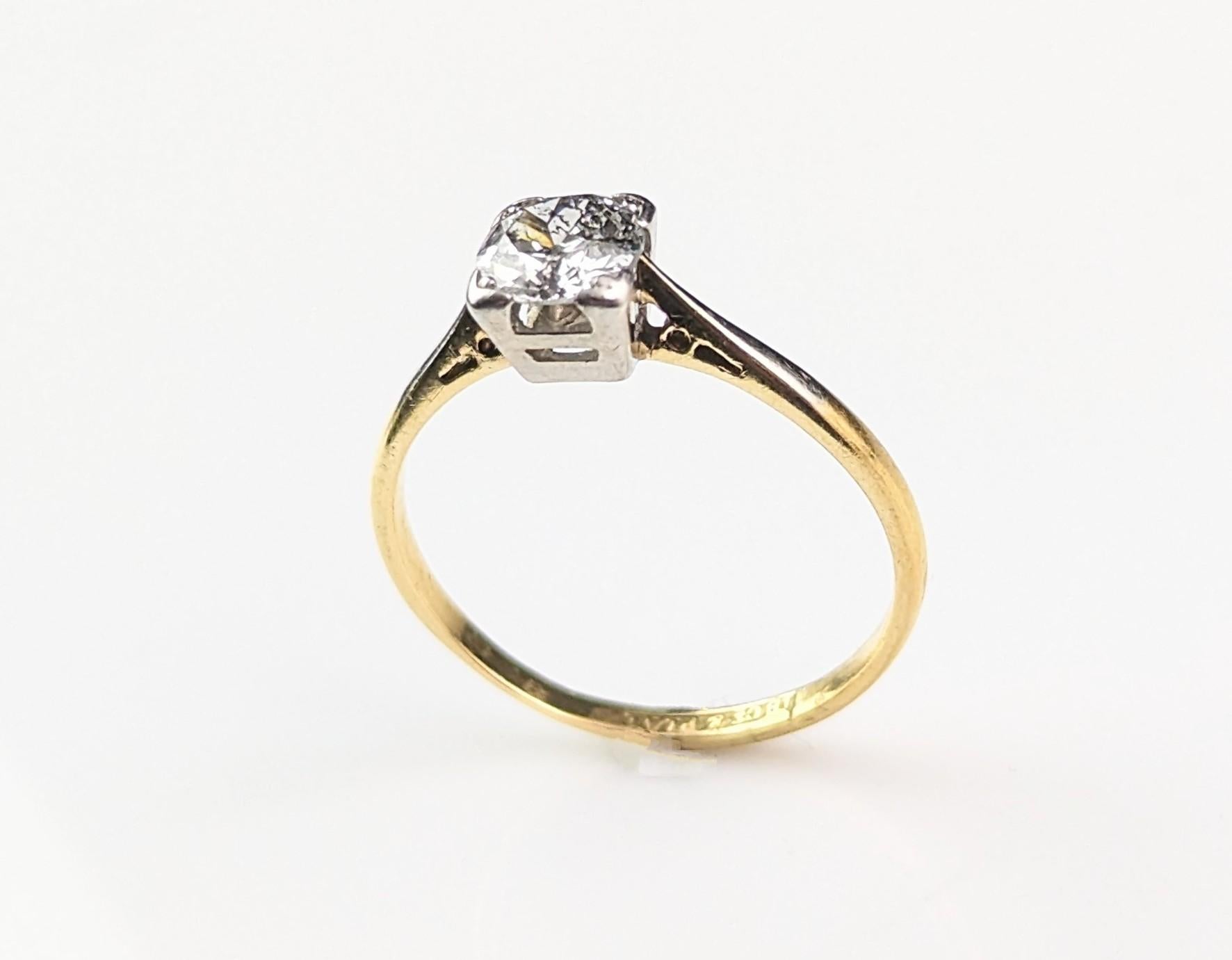 Vintage Art Deco Diamond solitaire ring, Engagement ring, 18k gold and platinum  For Sale 7