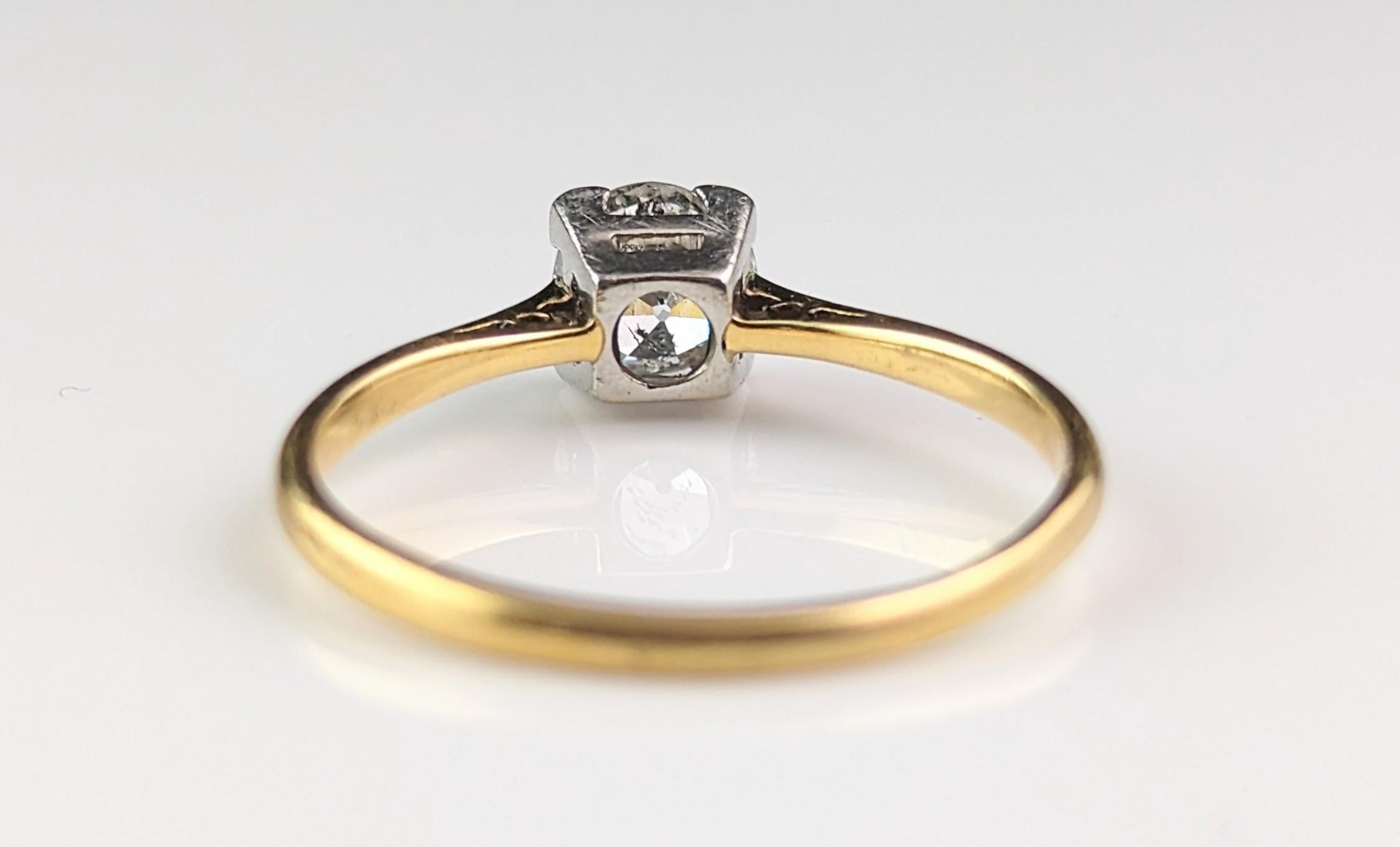 Vintage Art Deco Diamond solitaire ring, Engagement ring, 18k gold and platinum  For Sale 10