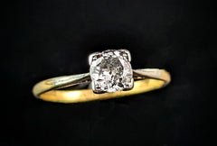 Vintage Art Deco Diamond solitaire ring, Engagement ring, 18k gold and platinum