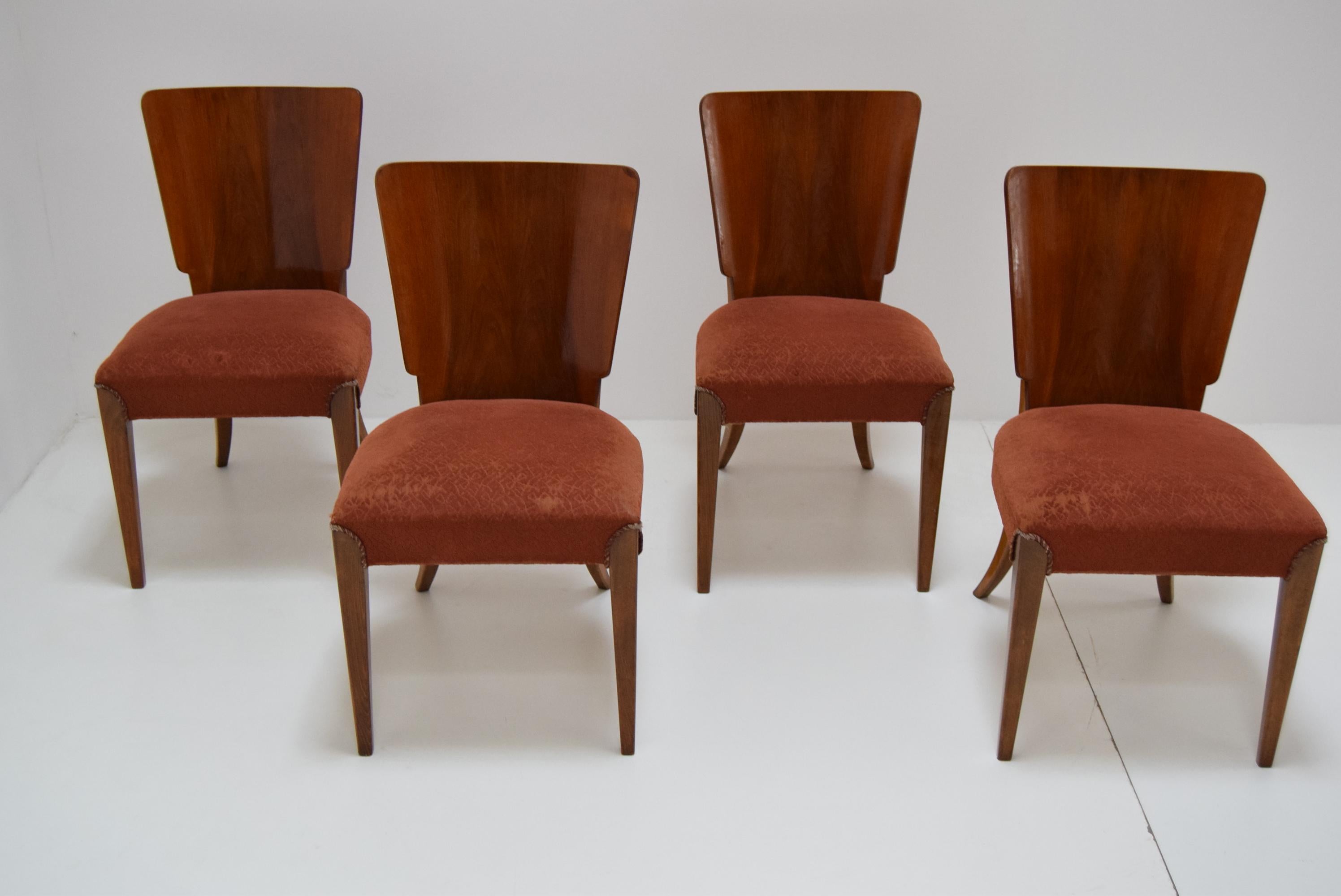 Czech Vintage Art Deco Dining Chairs By Jindrich Halabala for Thonet, Set of 4