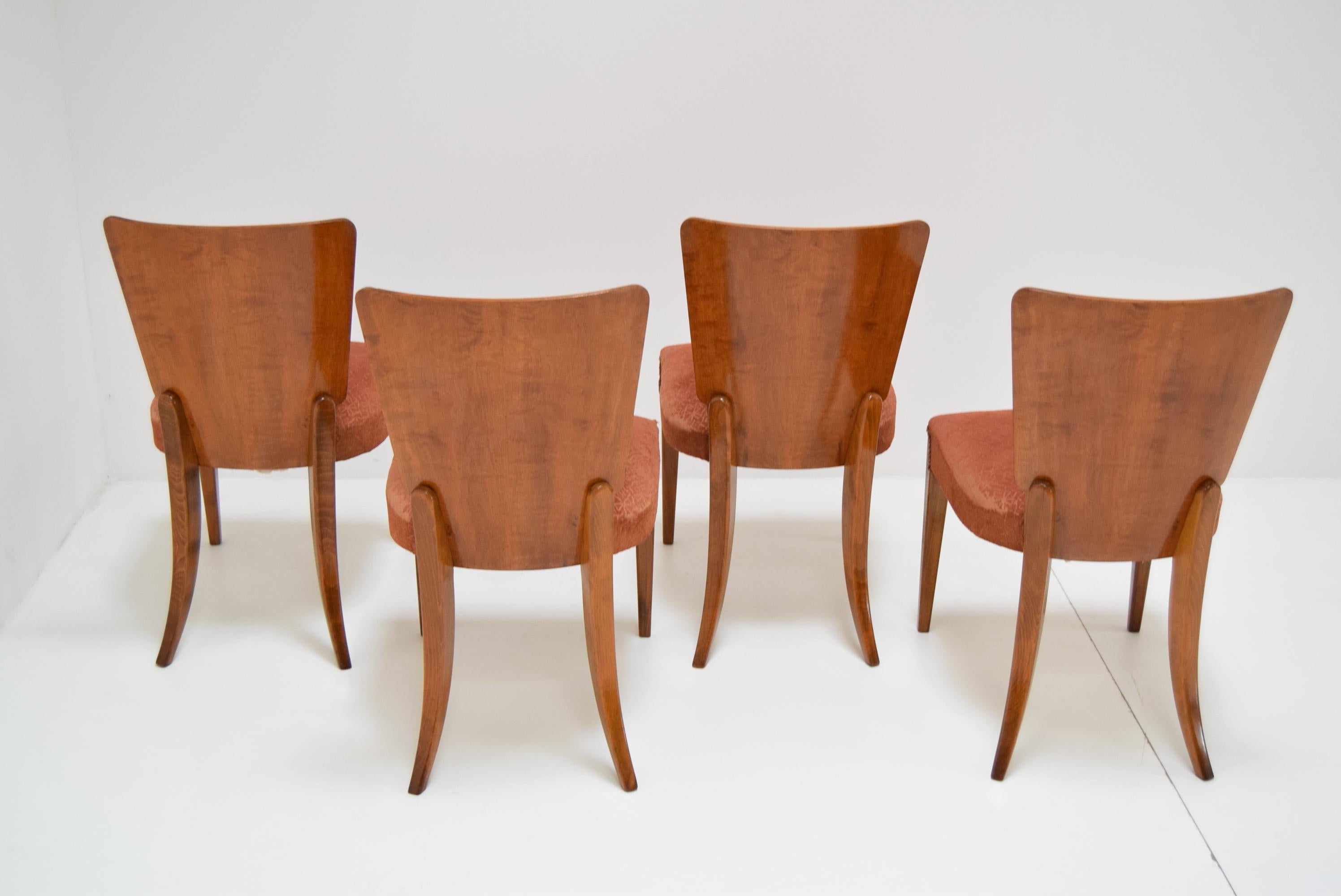 Vintage Art Deco Dining Chairs By Jindrich Halabala for Thonet, Set of 4 In Good Condition In Praha, CZ