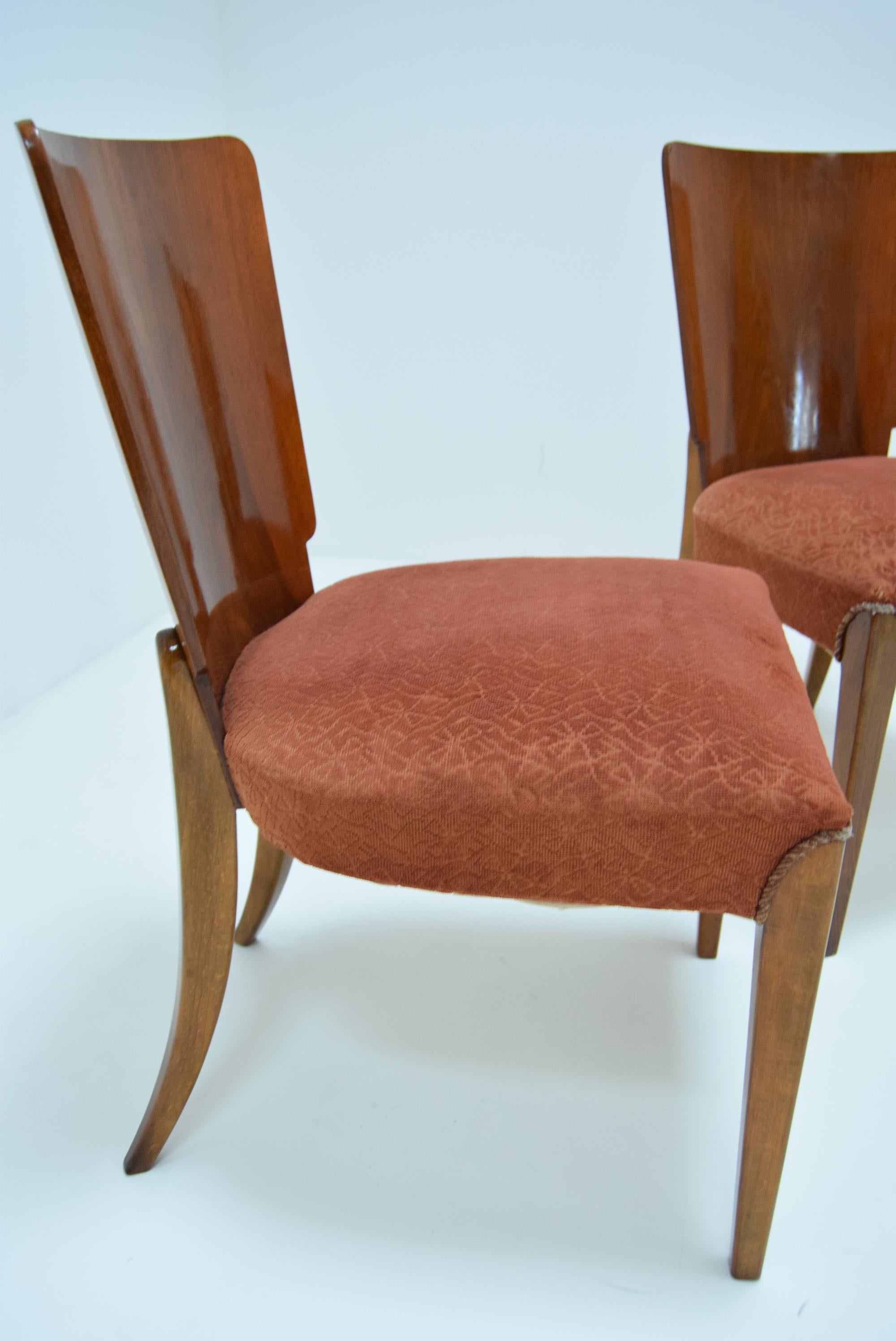 Fabric Vintage Art Deco Dining Chairs By Jindrich Halabala for Thonet, Set of 4