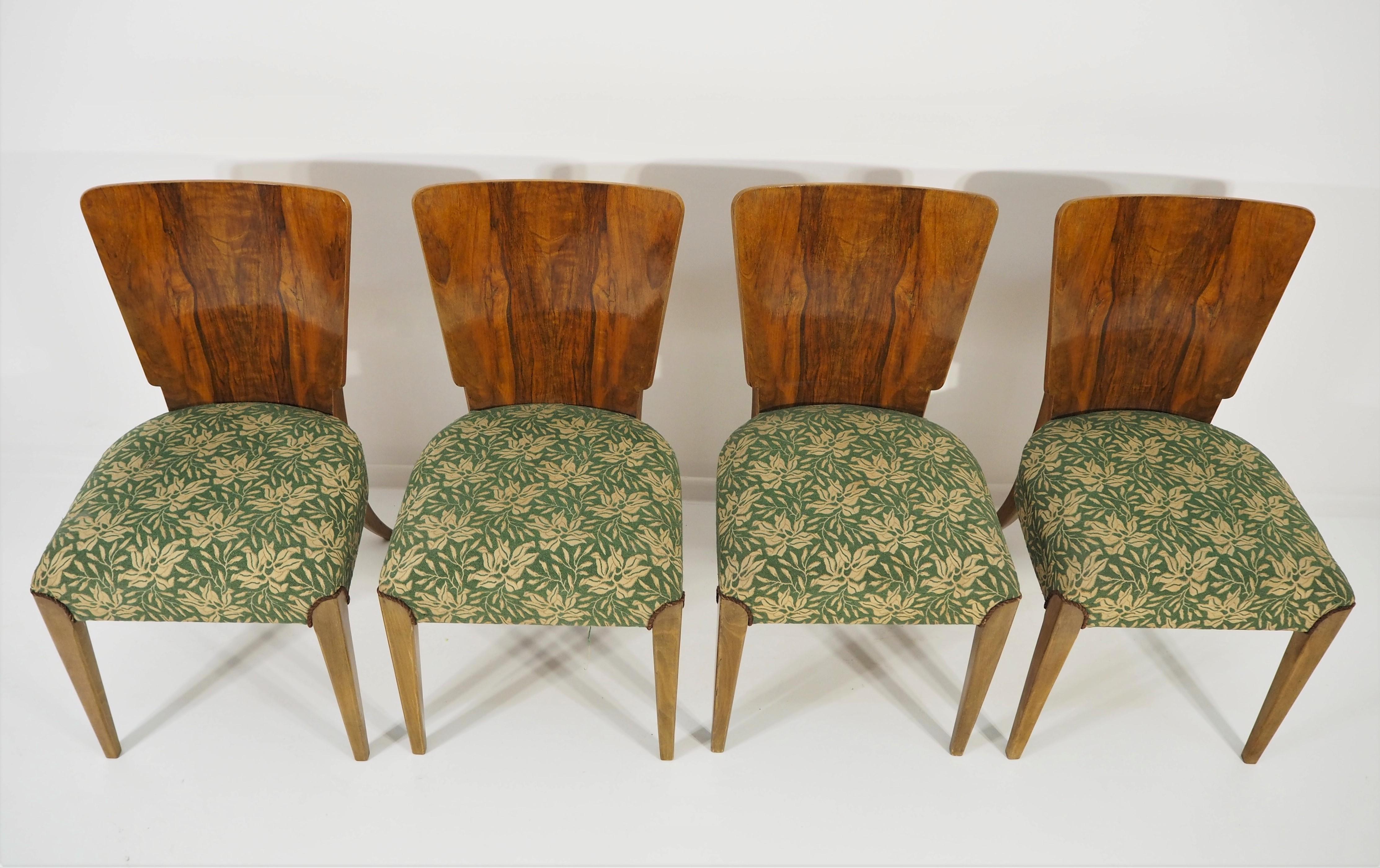 Veneer Vintage Art Deco Dining Chairs by Jindřich Halabala, Set of 4