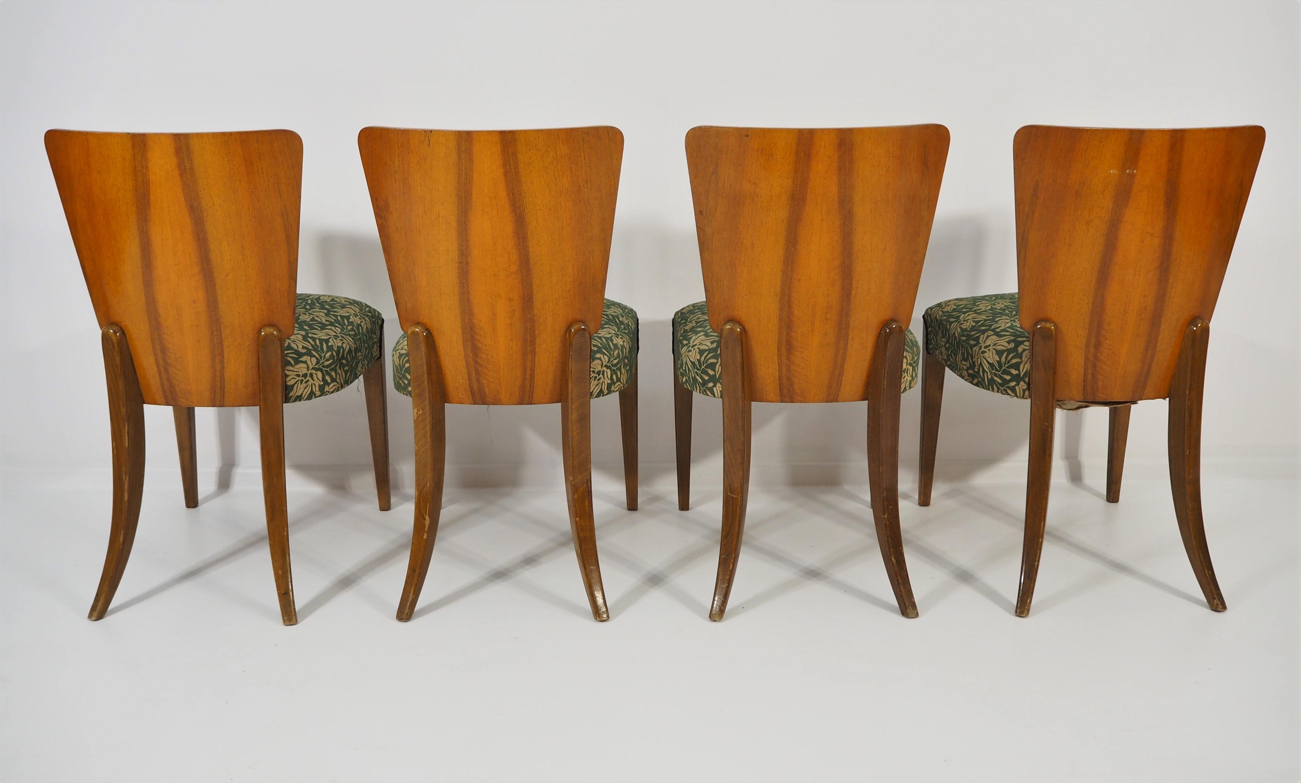 Mid-20th Century Vintage Art Deco Dining Chairs by Jindřich Halabala, Set of 4