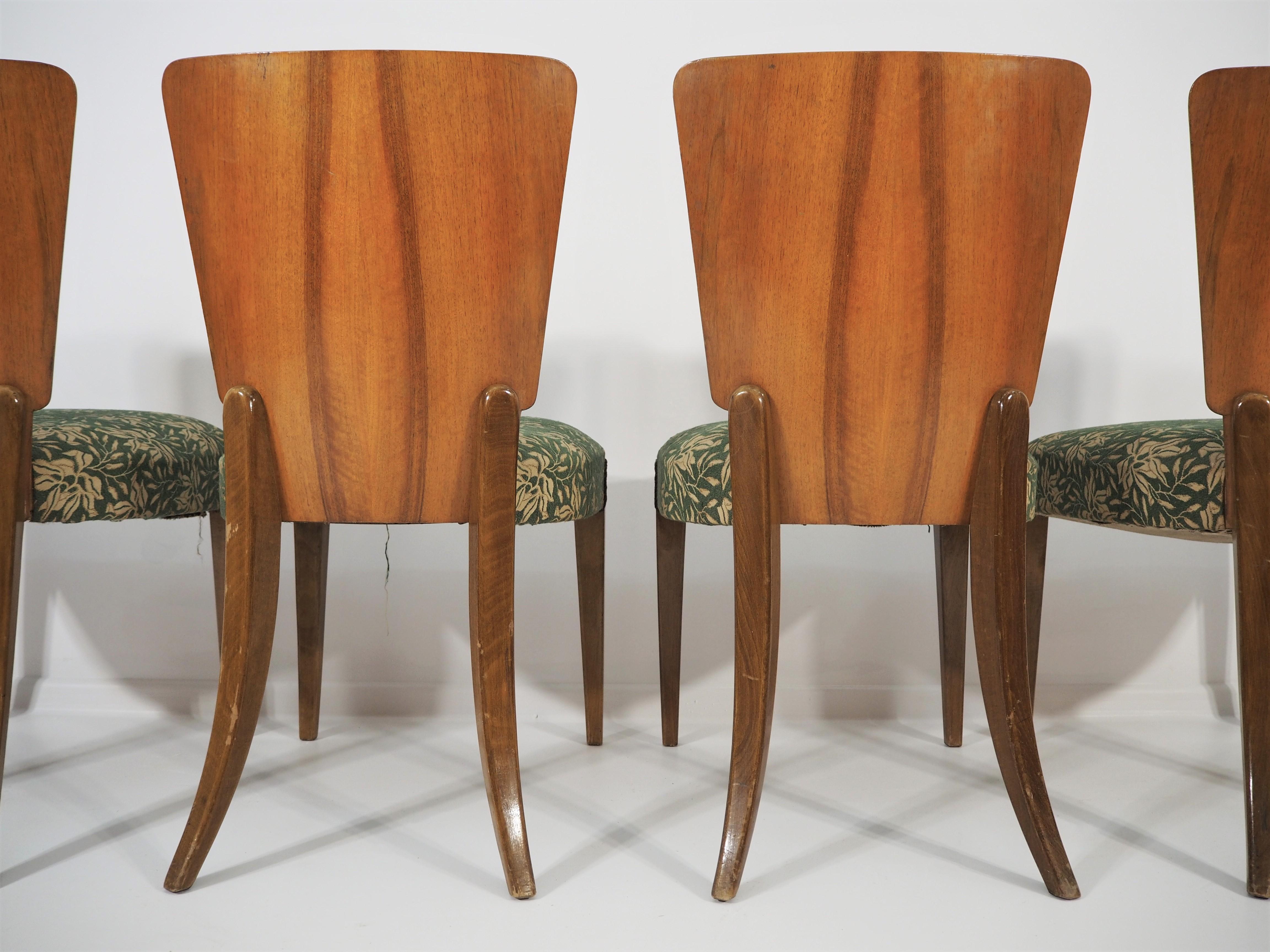 Walnut Vintage Art Deco Dining Chairs by Jindřich Halabala, Set of 4
