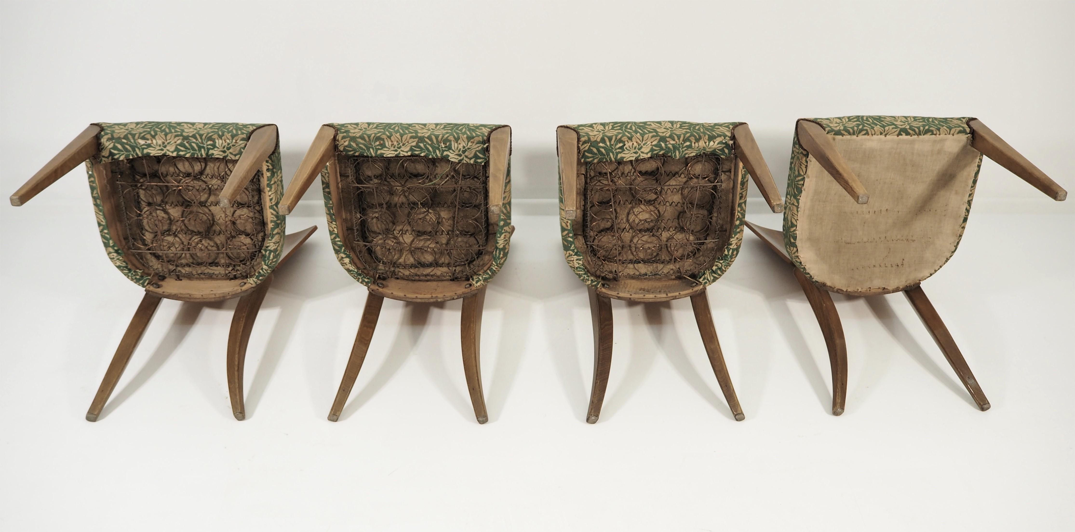 Vintage Art Deco Dining Chairs by Jindřich Halabala, Set of 4 1